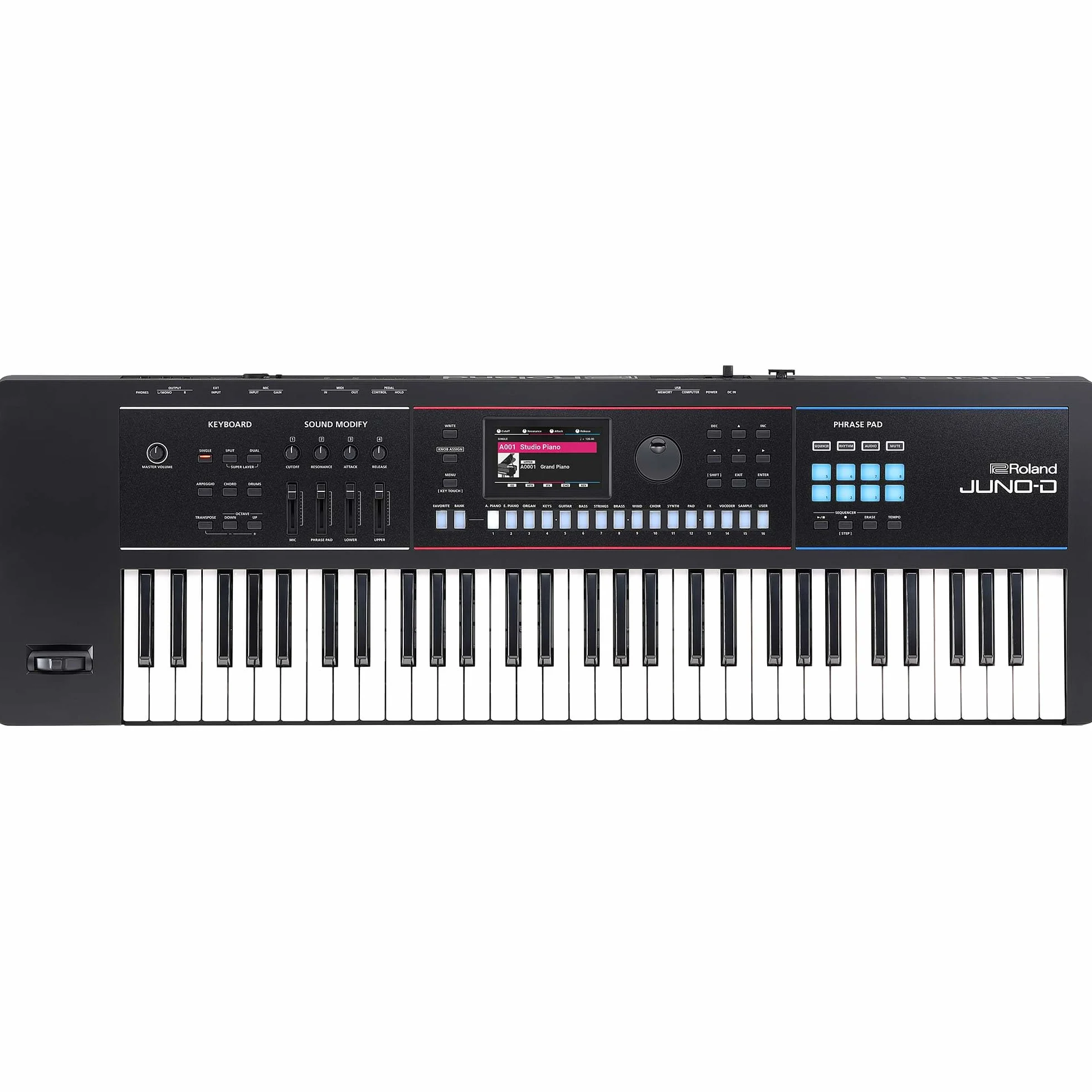 Sintetizador Roland JUNO-D6 | Teclado de 61 notas con acción de sintetizador | Generador ZEN-Core con más de 3.800 sonidos integrados | Intuitivas herramientas creativas | Interfaz de audio/MIDI USB-C