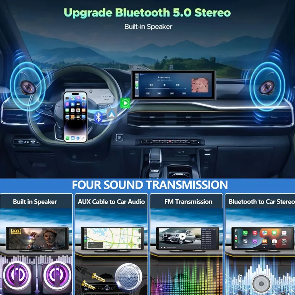 10.26" Wireless Carplay Screen 360 Rotation 4K Dash Cam Auto Stereo Backup Camera GPS Navigation