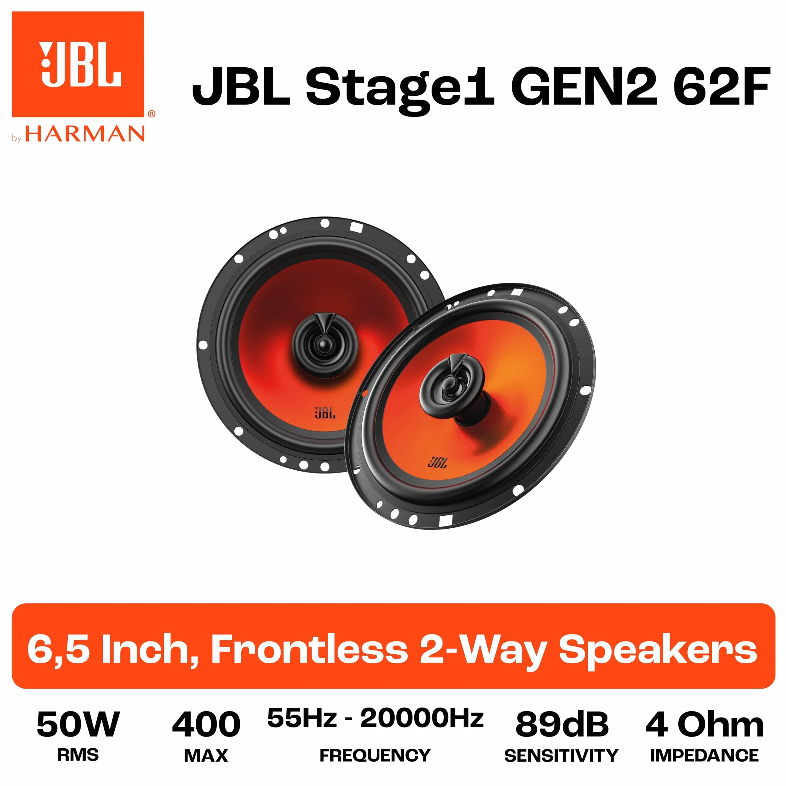 JBL Stage1 62F Gen2 Altavoces coaxiales 2 vías 6,5 Pulgadas 50 W RMS 400 W Pico 4 Ω
