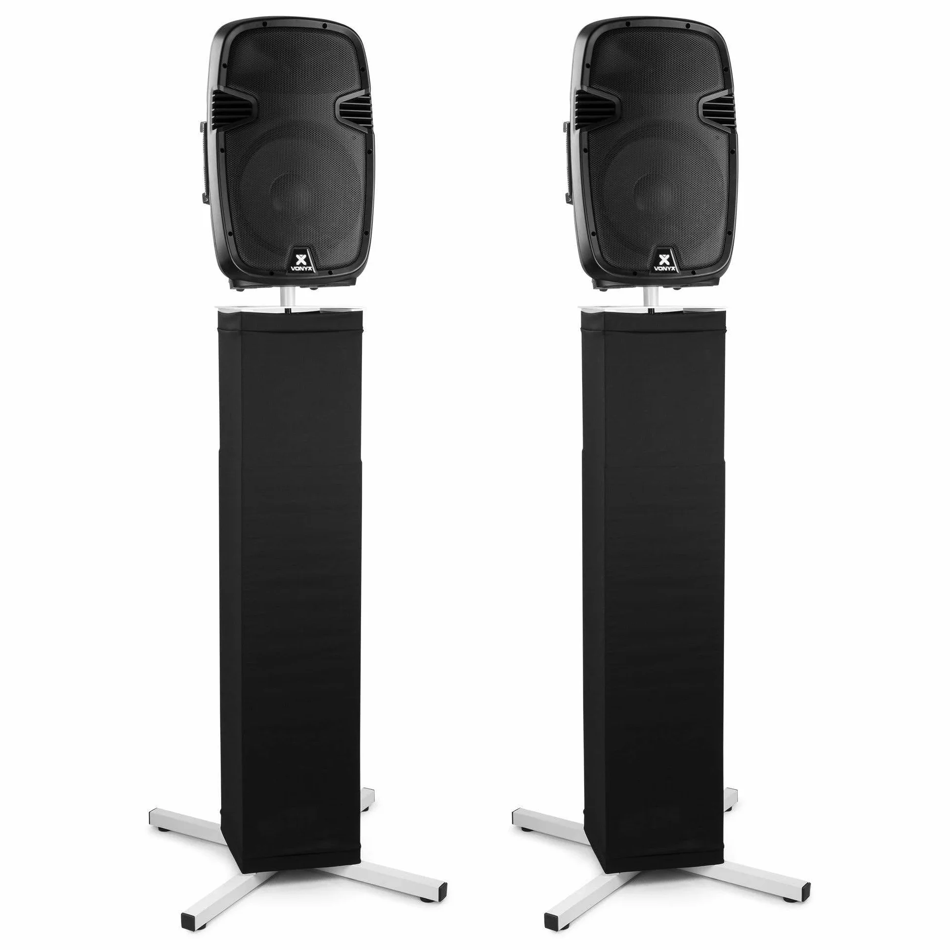 Vonyx DJP165 Soporte Universal para Altavoces - También Adecuado para Efectos de iluminación, Productos, etc. - Incluye Cubierta Blanca y Negra - Altura Regulable