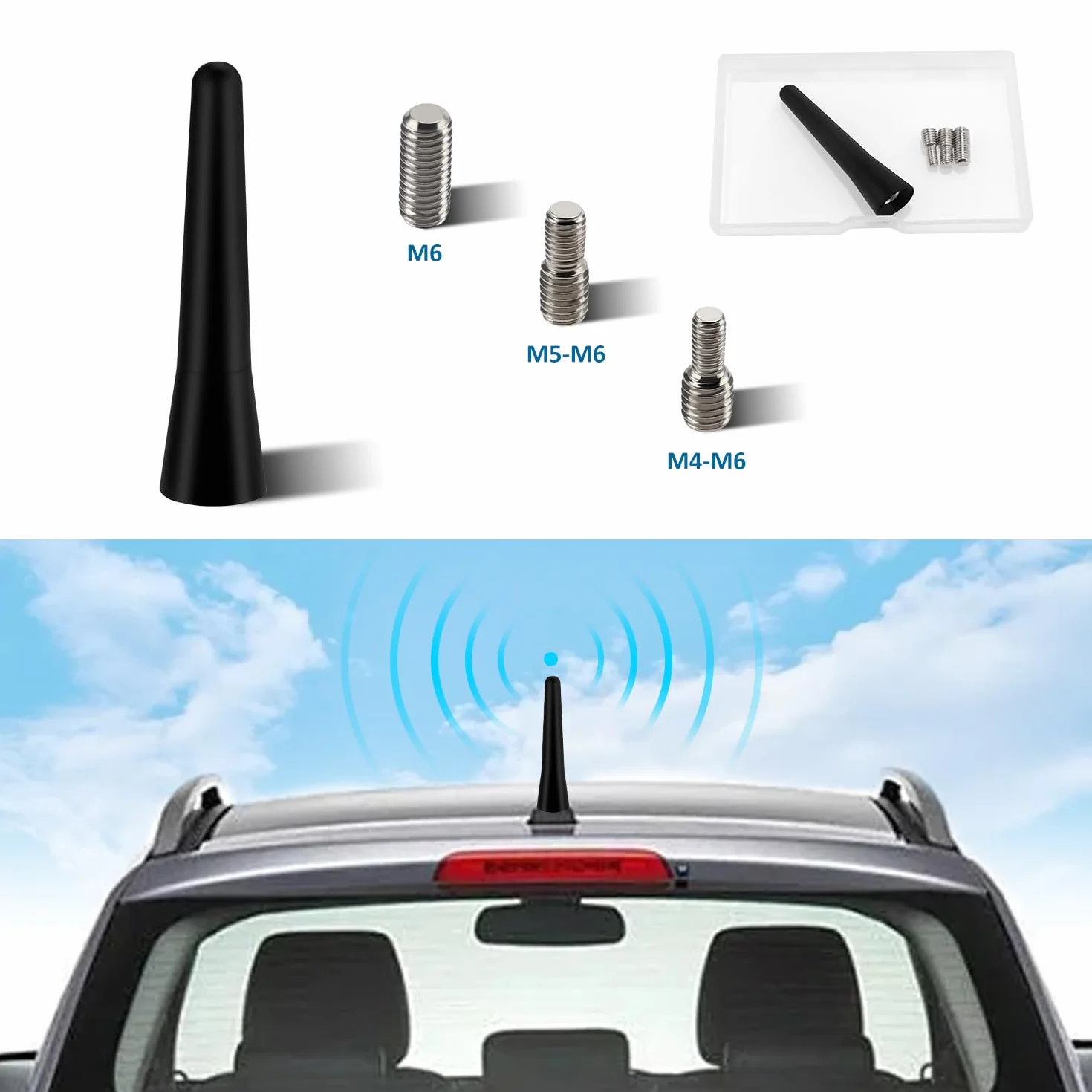 VooGenzek Mini Antena Coche Corta Universal 6.5cm Radio FM/AM 3 Tornillos M4/M5/M6