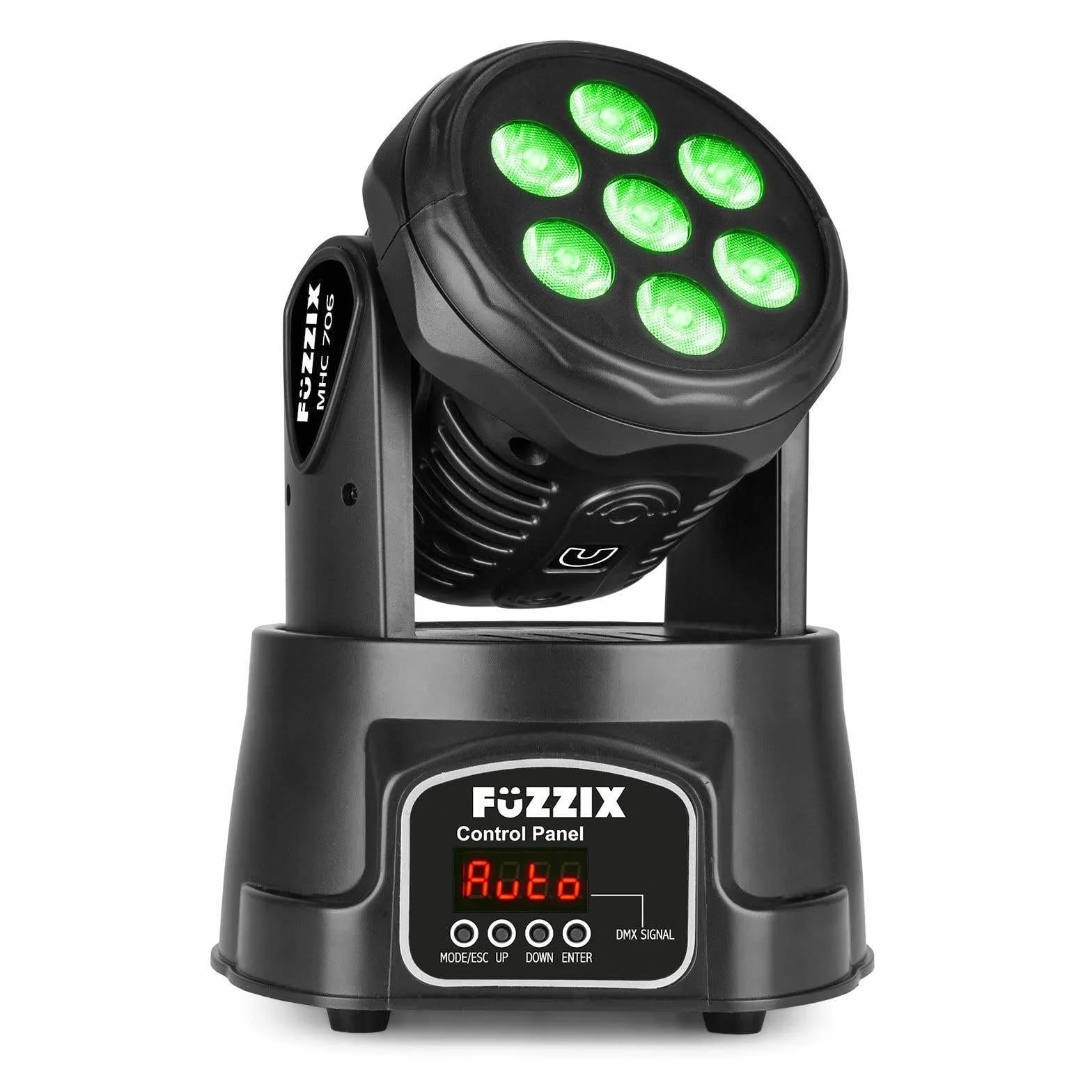 Fuzzix MHC706 juego 2 cabezas móviles LED RGBW con bolsa, 7 LED por unidad, haz 19°, modos DMX/auto/sonido, luces efecto wash compactas para DJ, fiestas o eventos