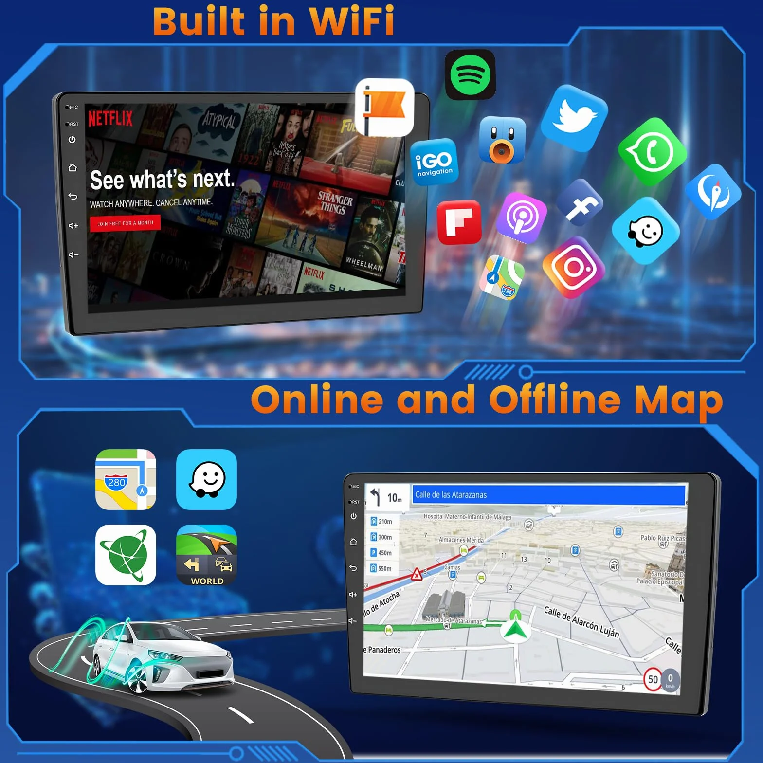 Inefala Radio Coche 2 DIN Android 15 2+64GB para Seat Leon MK2 2005-2012, Radio Coche Bluetooth con Pantalla 9 Pulgadas CarPlay sin Cables y Android Auto GPS WiFi FM/RDS SWC USB Cámara Trasera Mic