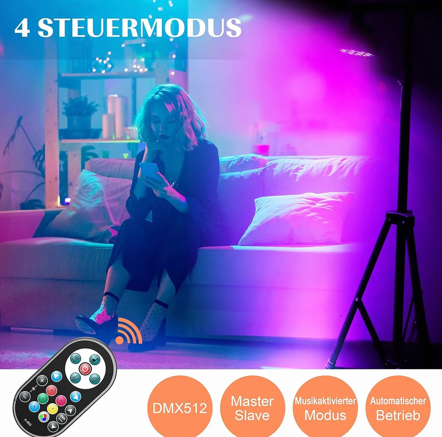 U`King 4 Piezas Foco Par LED con Bolsa, 36 RGB Luces Escenario LED con Control Remoto y Modo de Activación de Sonido, Luz de Discoteca para Fiestas Navidad DJ Bar