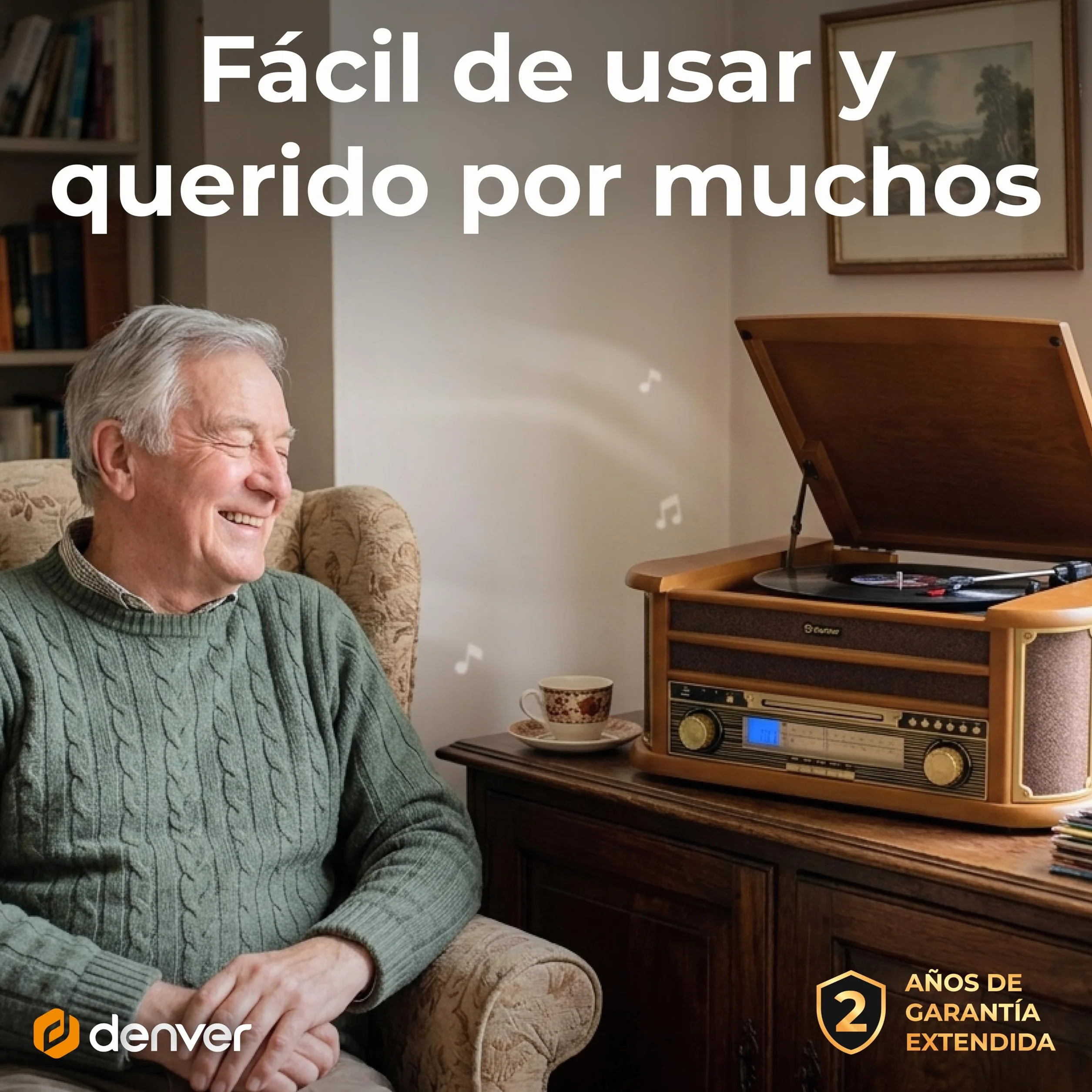Denver MRD-51 Cadena Musical Retro Madera, Tocadiscos, CD, Casete, Dab+/FM, USB, grabación a USB, Altavoces Integrados