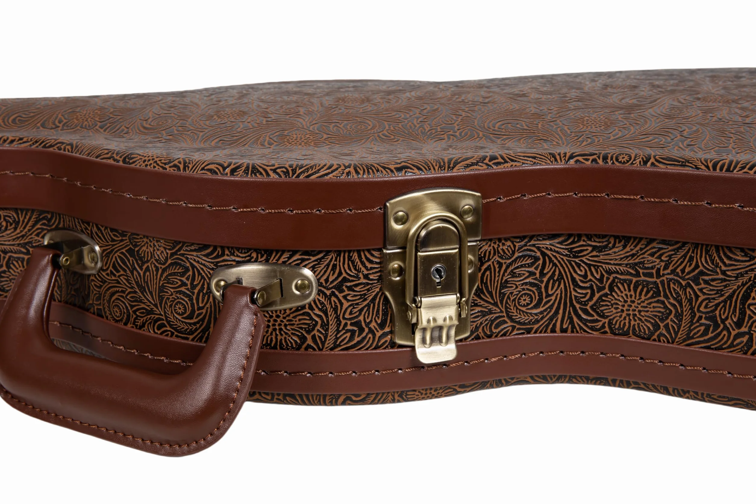 Crossrock Designer Series - Funda de Madera para Guitarras eléctricas Gibson SG, Cerradura de Seguridad, Patas de Metal, Espacio de Almacenamiento, Color marrón Flor (CRW530SGBQ), Marrón Flor, SG