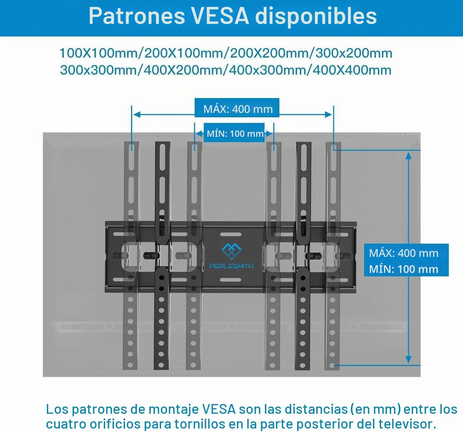 PERLESMITH Soporte TV Pared Inclinable 26-65 Pulgadas 60 kg VESA 400x400 mm