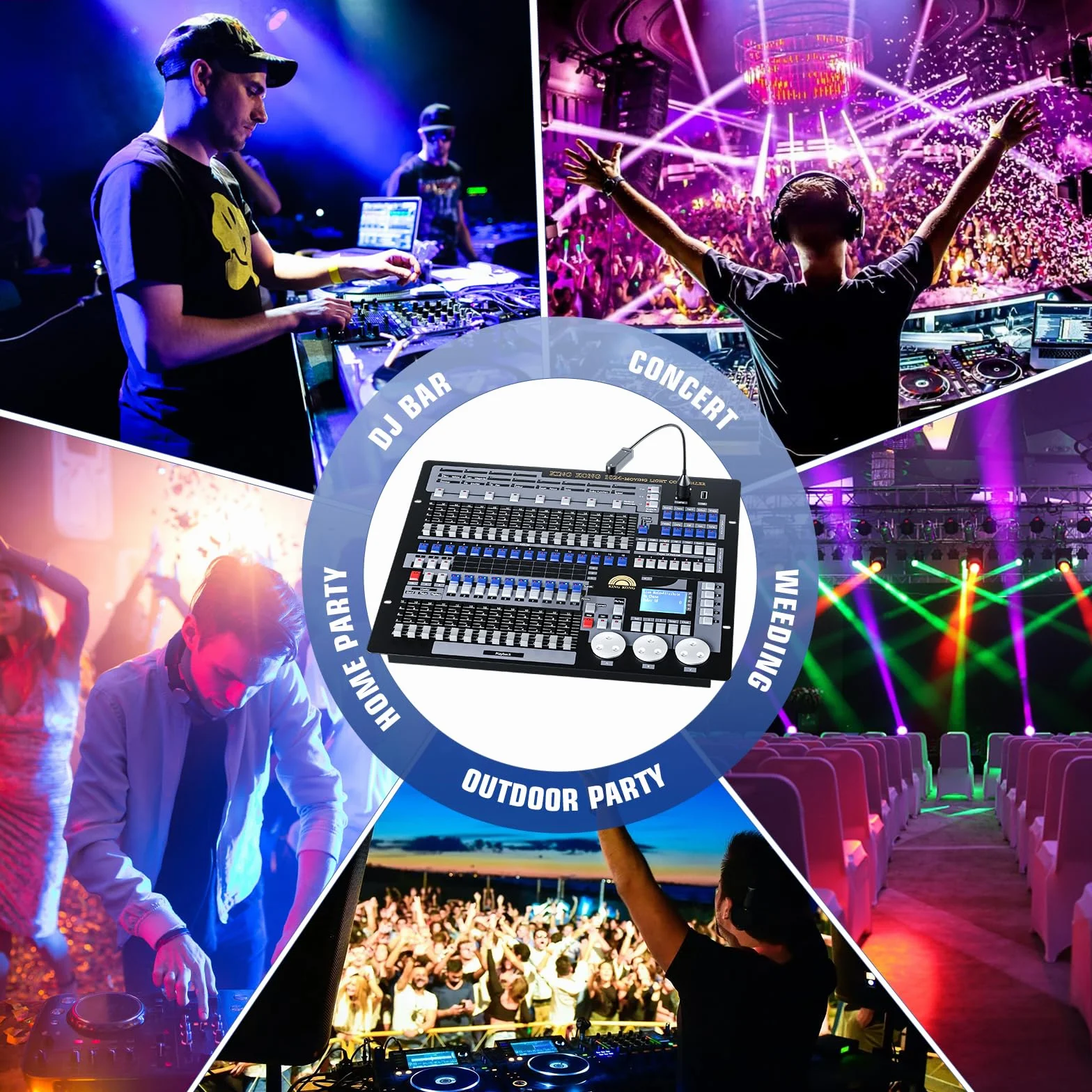 Controlador DMX, Consola 1024 DMX para Iluminación de Escenario, DMX 512 DJ, Controlador de luz DJ, Regulador de intensidad DMX para Espectáculos de Luz, Bares de Fiesta, Pub, con Embalaje Flight Case