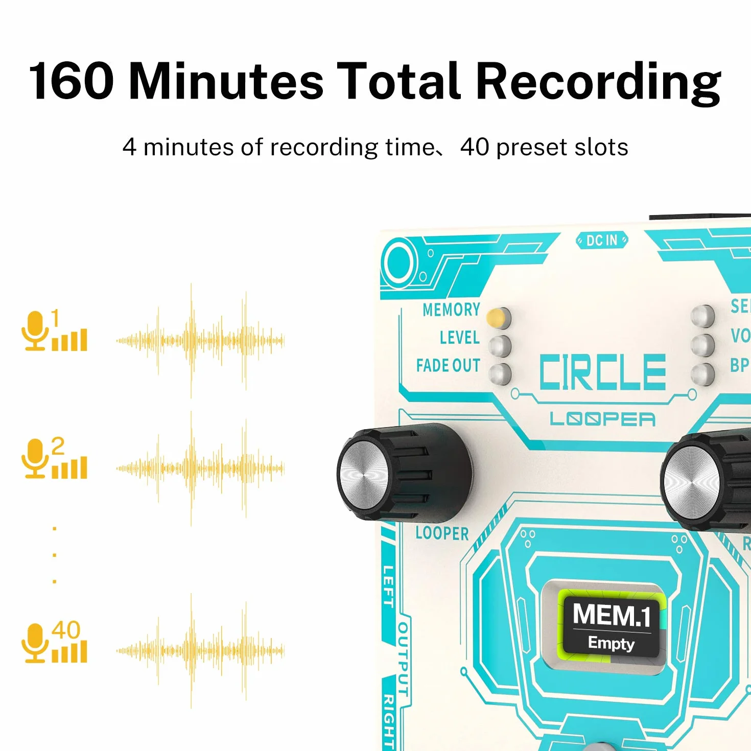 Donner Circle Looper Pedal de Efecto de Guitarra con Barra de Progreso de Tiempo Pantalla Drum Machine