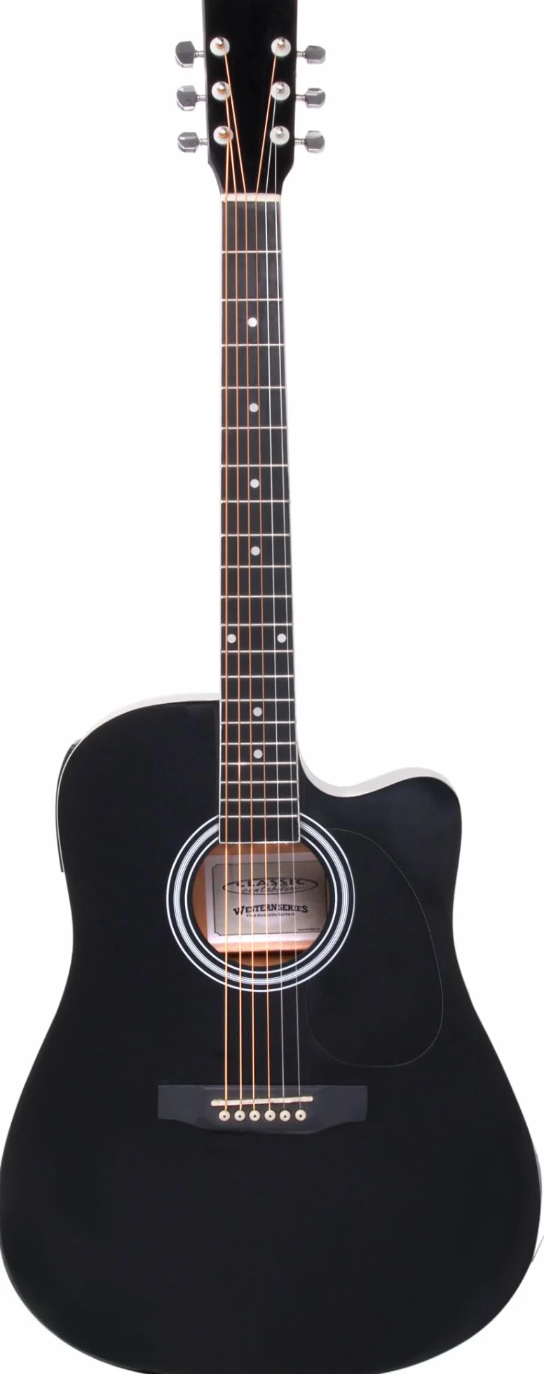 Classic Cantabile WS-10BK-CE Guitarra Western con pickup (Acústica y amplificada, Dreadnought, Cutaway, EQ de 3 bandas + Presence, Afinador con pantalla LCD, XLR y jack) negro brillo