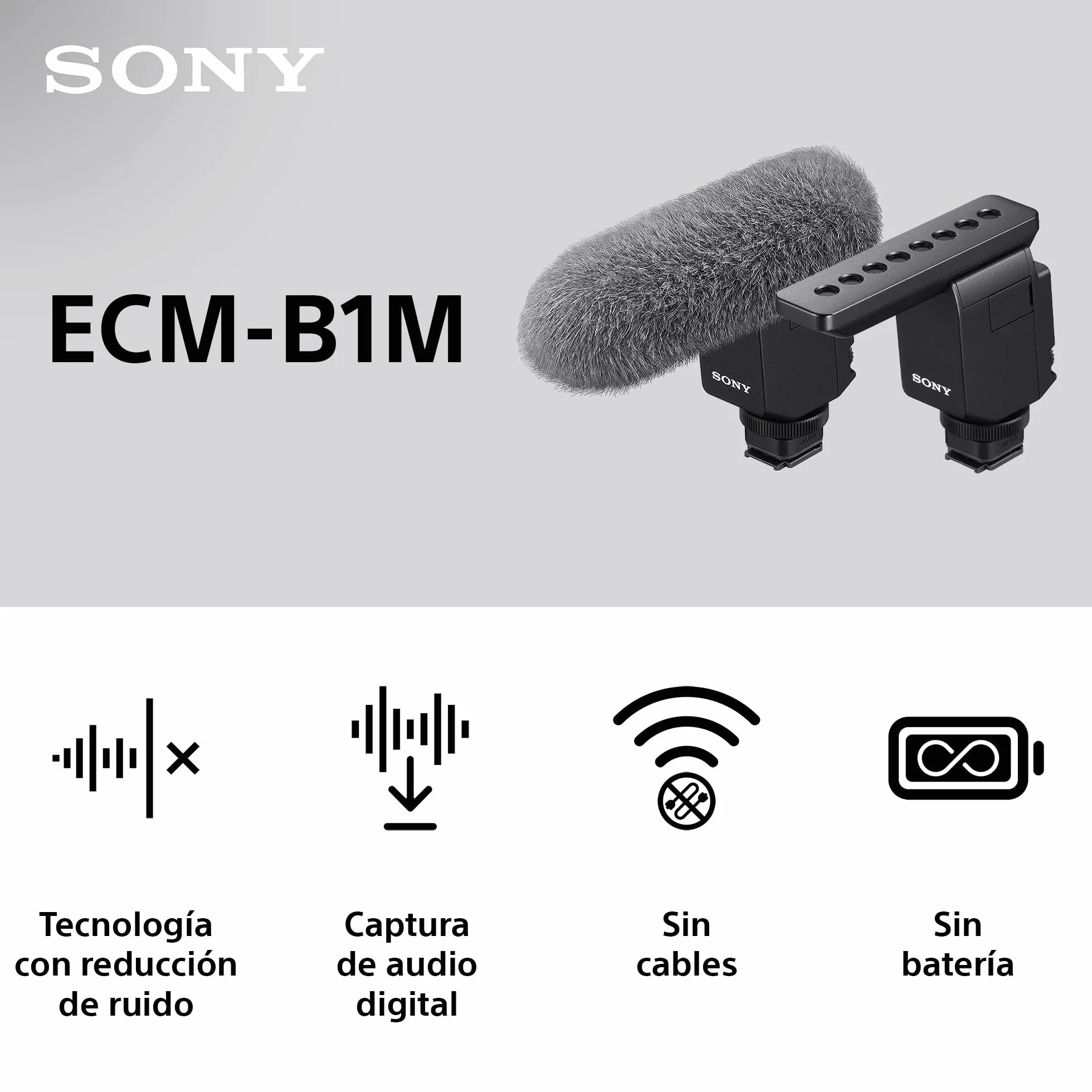 Sony ECM-B1M Micrófono Direccional, Compacto, Inalámbrico, sin Baterías, Negro