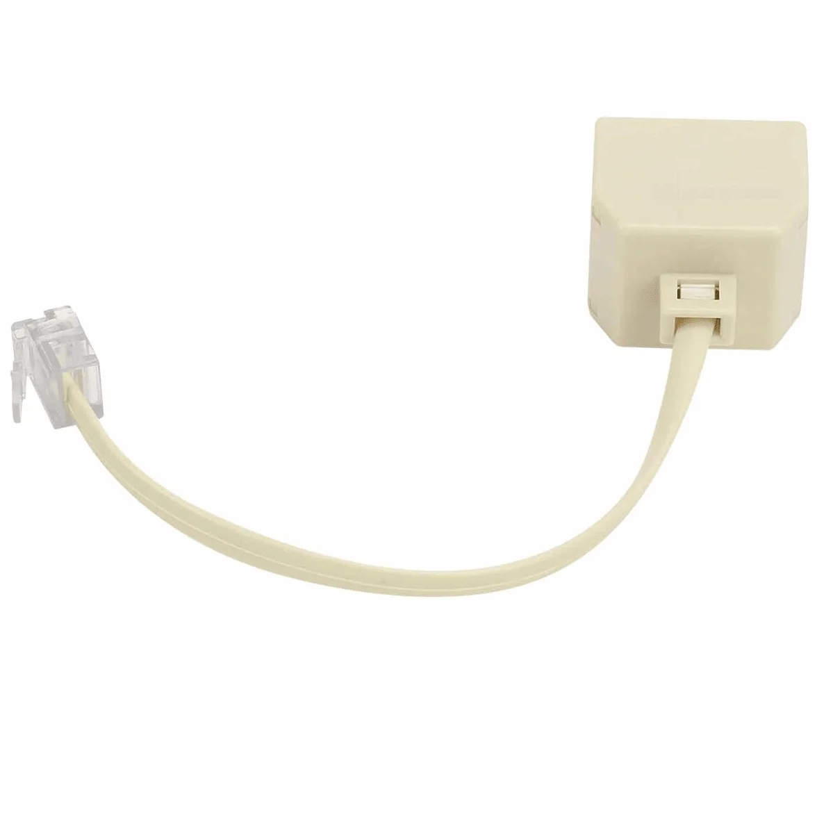Adaptador Divisor de Teléfono RJ11 Macho a Doble RJ-11, Bifurcador Splitter 6P4C, Cable 10 cm, Plástico, Beige