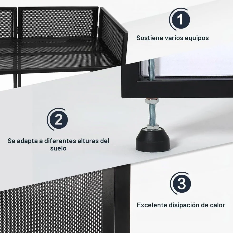 Kokorona Cabina de DJ Portátil 108 x 51 x 115 cm, Cabina de Fachada de DJ con Pantallas Negras y Blancas, Cabina de DJ Plegable Ajustable para Fiestas, Estación de Mesa de Fachada de DJ con Orificio
