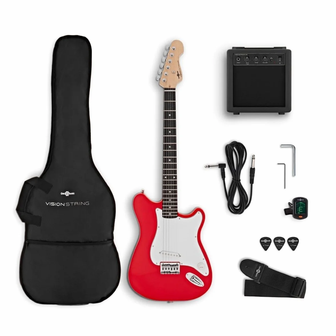 VISIONSTRING Full Size Red Electric Guitar Kit Starter Pack with Amp for Beginners