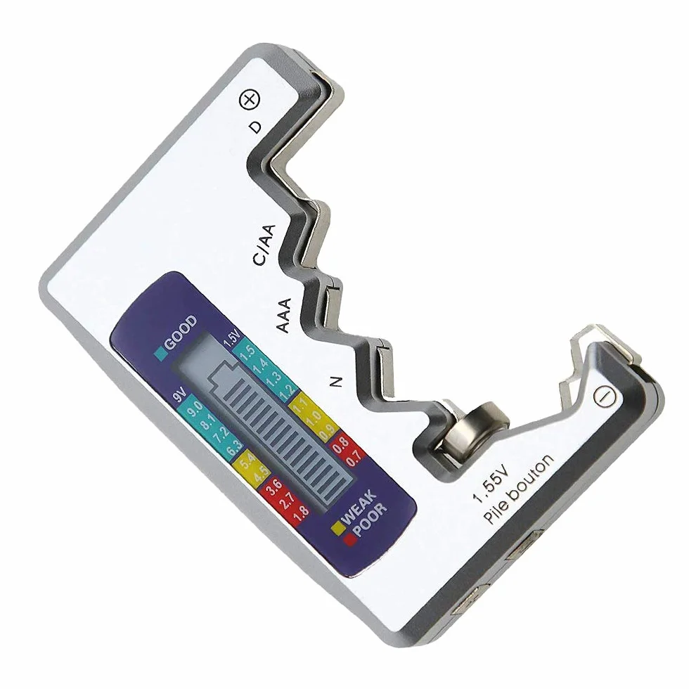 Gasea Comprobador De Batería Digital, Probador de Batería para Pilas de Botón, Medidor de Voltaje de Pilas Probador De Pilas Digital Comprobador de Capacidad de la Batería para AA, AAA, C, D, N, 9V