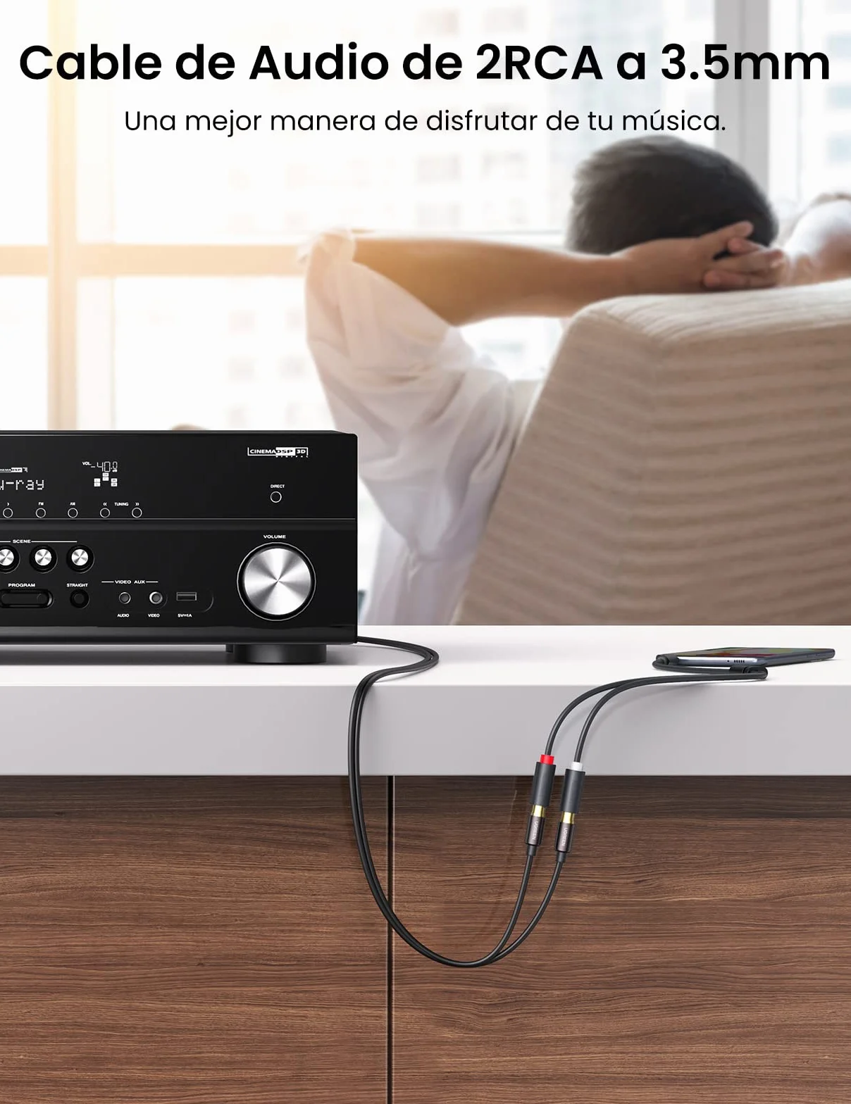 UGREEN Adaptador RCA Hembra a Minijack Cable Audio Estéreo 2RCA a Auxiliar