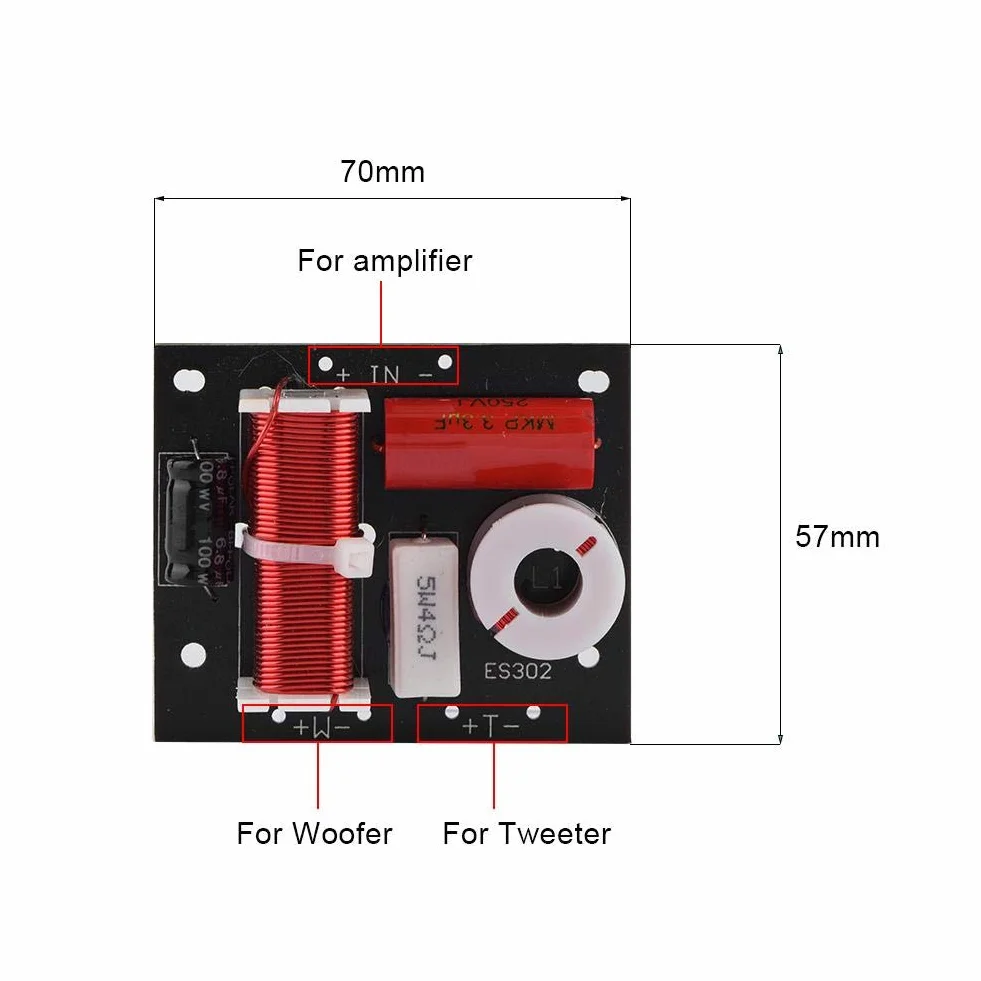 Panel Divisor de Frecuencia de Altavoz 2 Vías 400W, 4-16 Ohmios, Filtro Cruzado HiFi para Woofer y Tweeter DIY