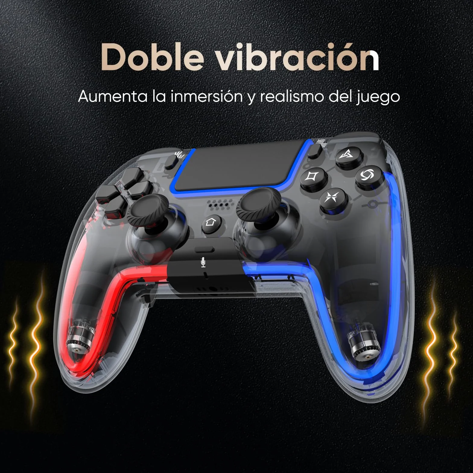 BETMI Mando inalámbrico compatible con PS5, con joystick de efecto Hall, doble vibración, macros, turbo, sensor de 6 ejes, luces RGB dinámicas y altavoz integrado (Transparent)