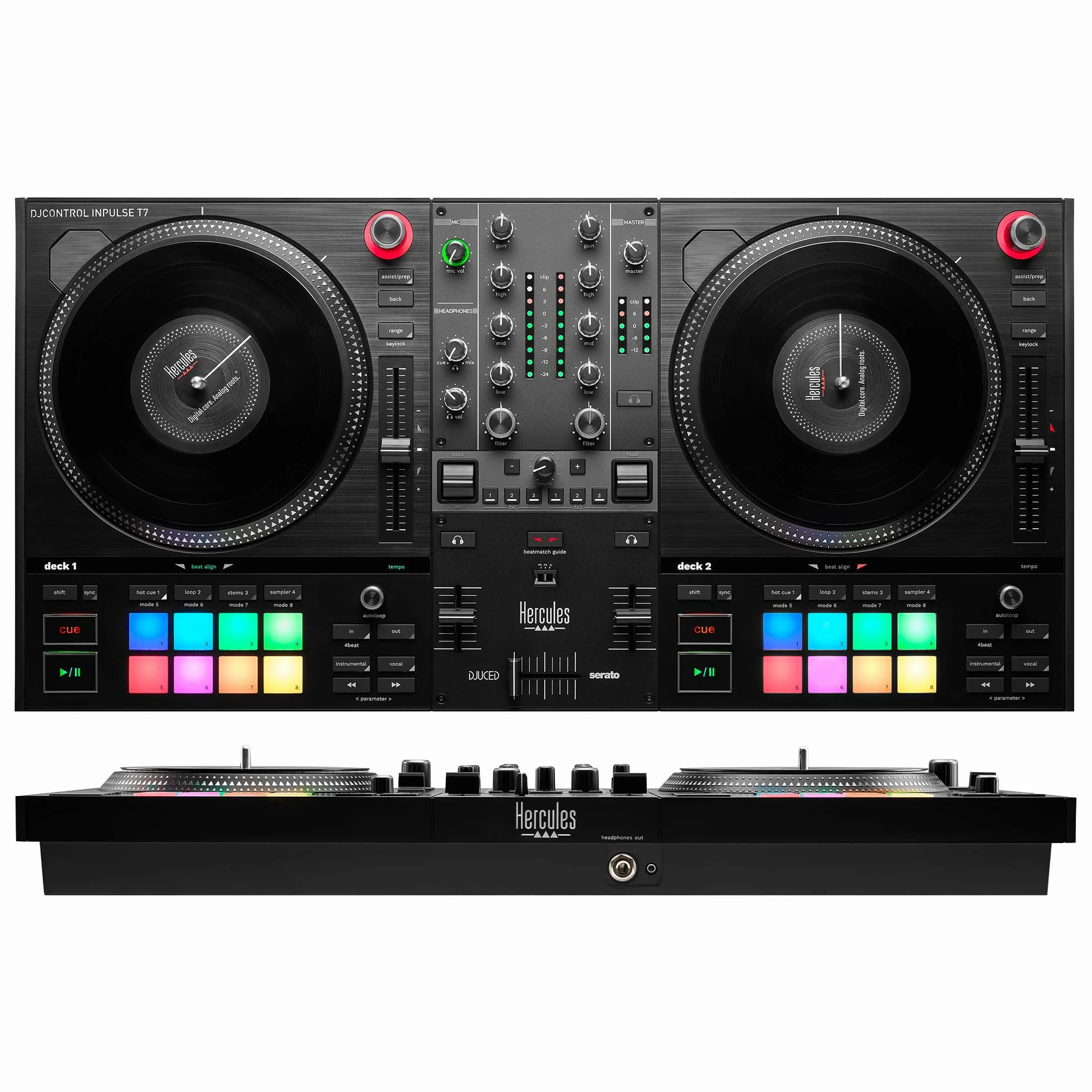 Hercules DJControl Inpulse T7 -Controladora de DJ Motorizada Negra de 2 Decks - incluye Serato DJ Lite y el software DJUCED