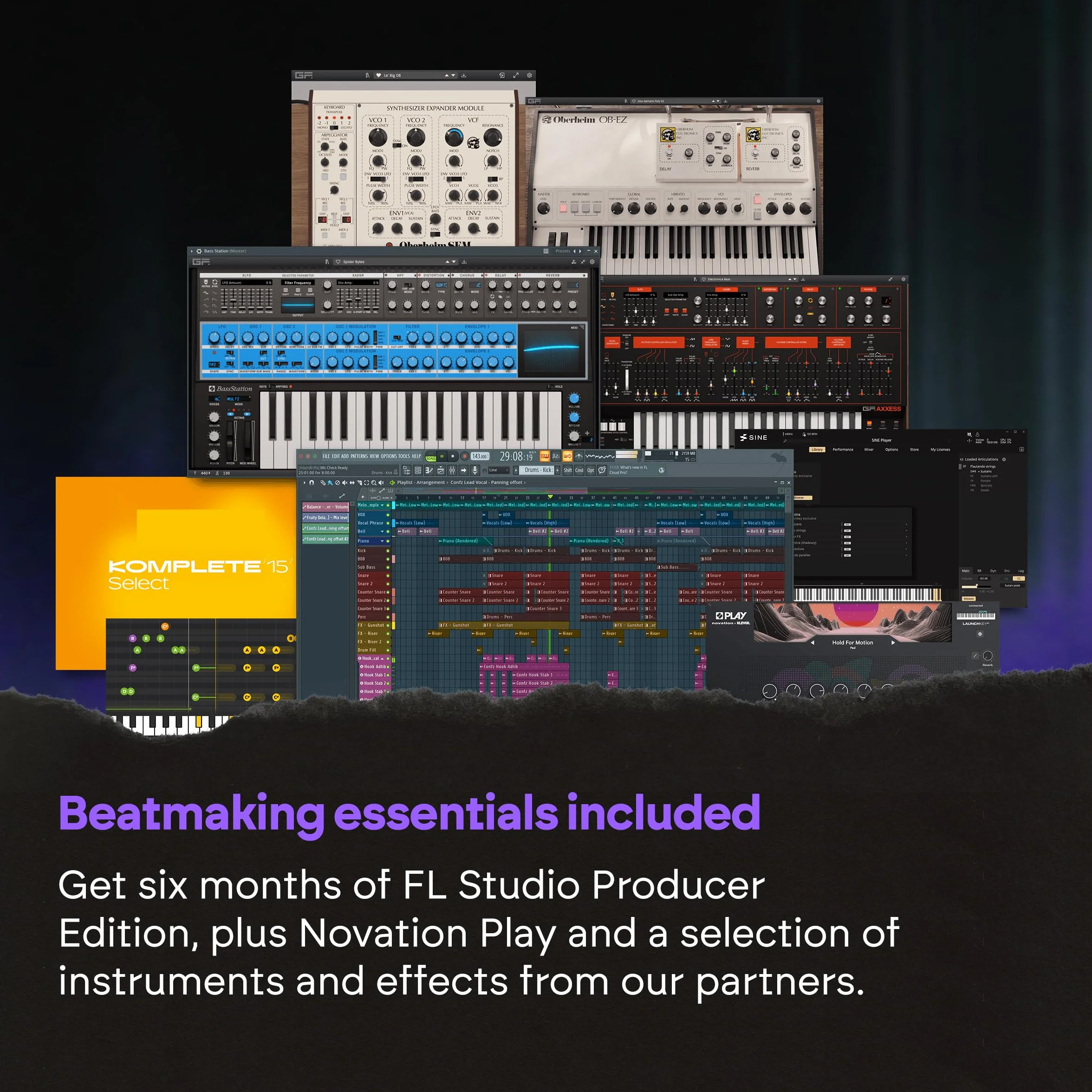 Novation FLkey 2 49 — Teclado controlador MIDI de 49 teclas para FL Studio. Teclas semicontrapesadas, USB, ruedas de tono y modulación, 16 pads de percusión y arpegiador. Incluye 6 meses de FL Studio