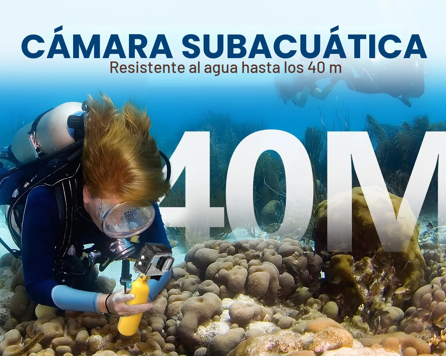 Cámara Deportiva 4K60FPS 48MP WiFi 64GB Acuática 40M Subacuática EIS 170° con Mando, Micrófono y 2 Baterías