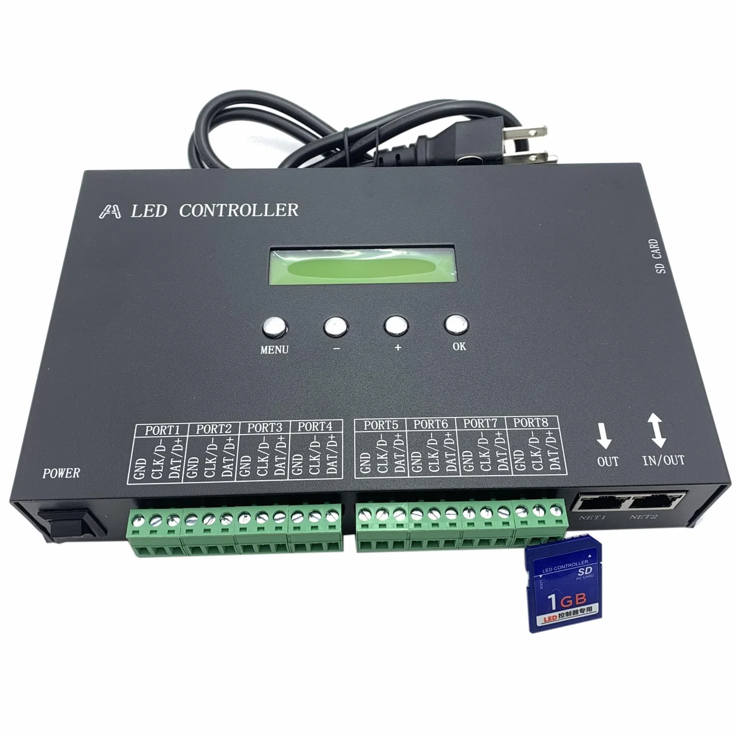 H807SA 8CH artnet/dmx a spi led pixel controlador con tarjeta SD para WS2811 WS2812B WS2815 WS2813 apa102 tira LED