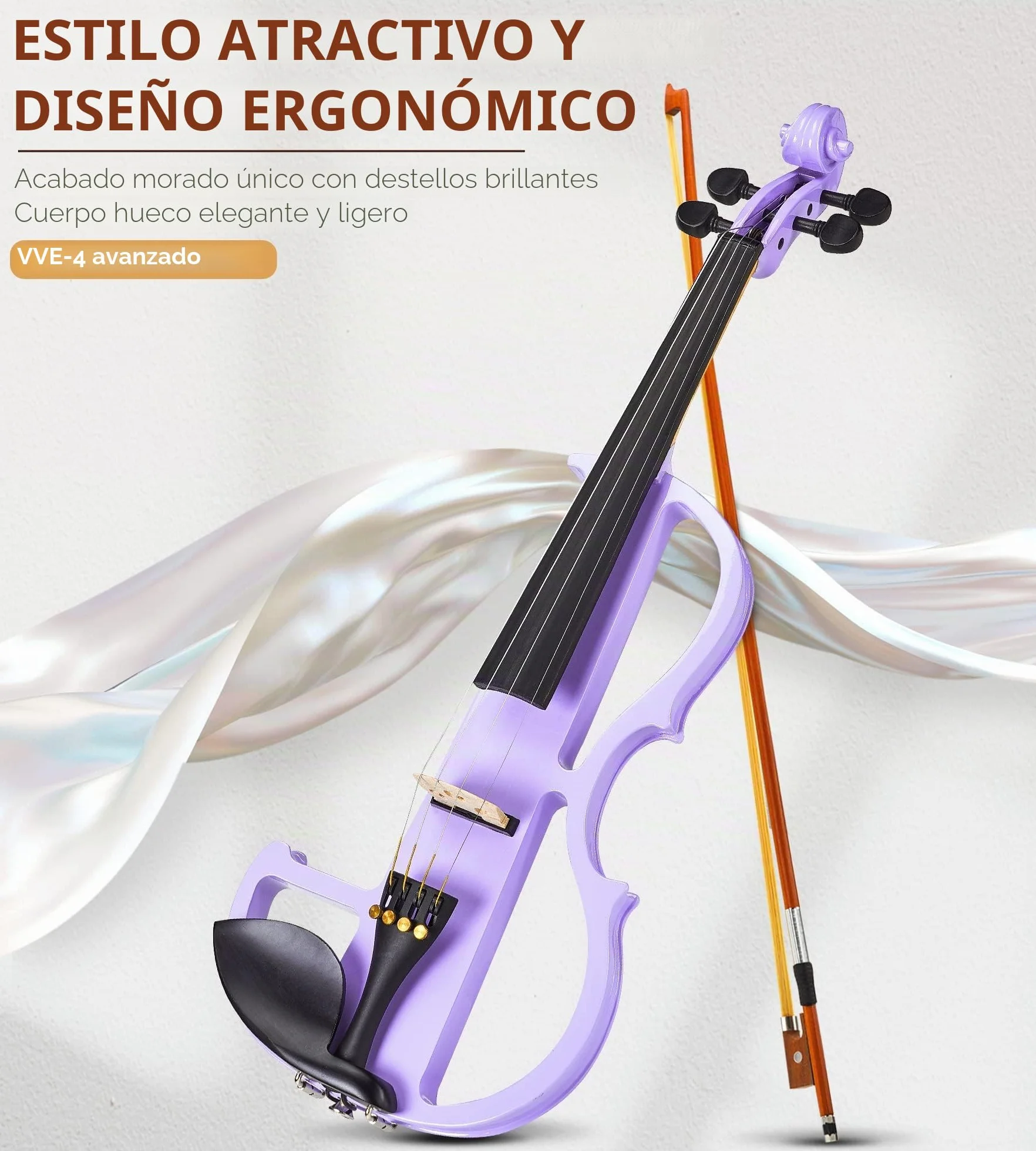 Vangoa 4/4 Violín Electrico Silencioso Tamaño Completo Electric Violin Set para Principiantes, Adultos, Estudiantes con Kits, Púrpura
