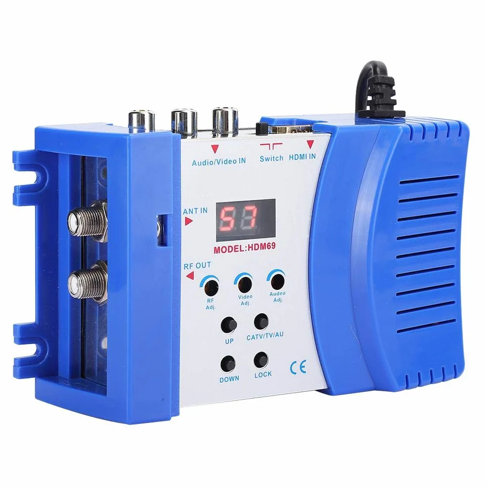 Modulador Digital HDM69 Profesional Modulador RF HDMI Convertidor AV RF Modulador estándar NTSC PAL VHF Frecuencia de Funcionamiento UHF para Receptor de satélite