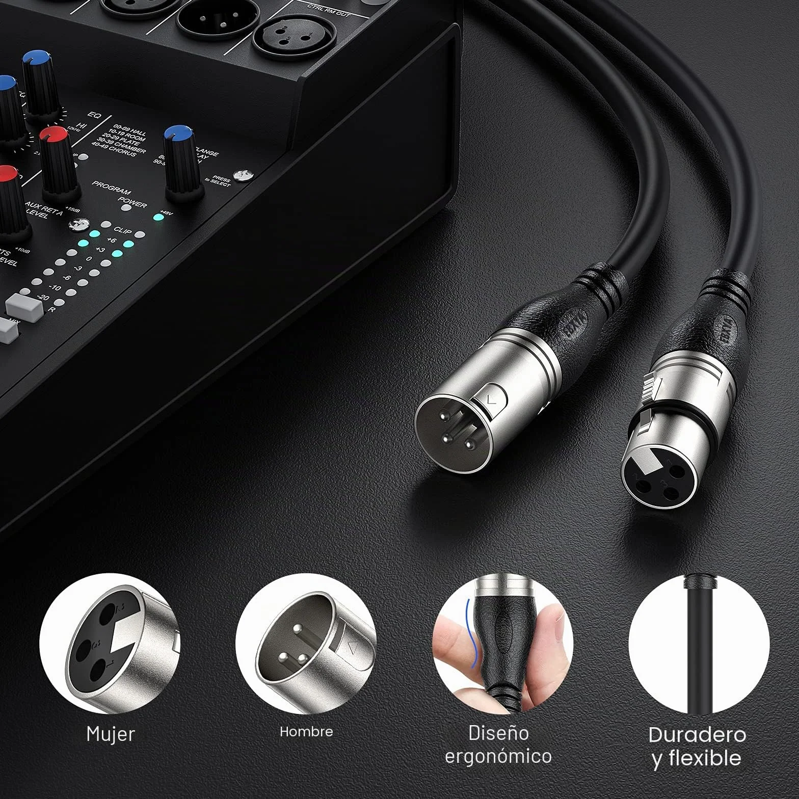 EBXYA Cable de micrófono XLR – 10 m, 2 paquetes – 3 pines balanceado XLR macho a hembra cable de conexión para micrófono mezclador de audio