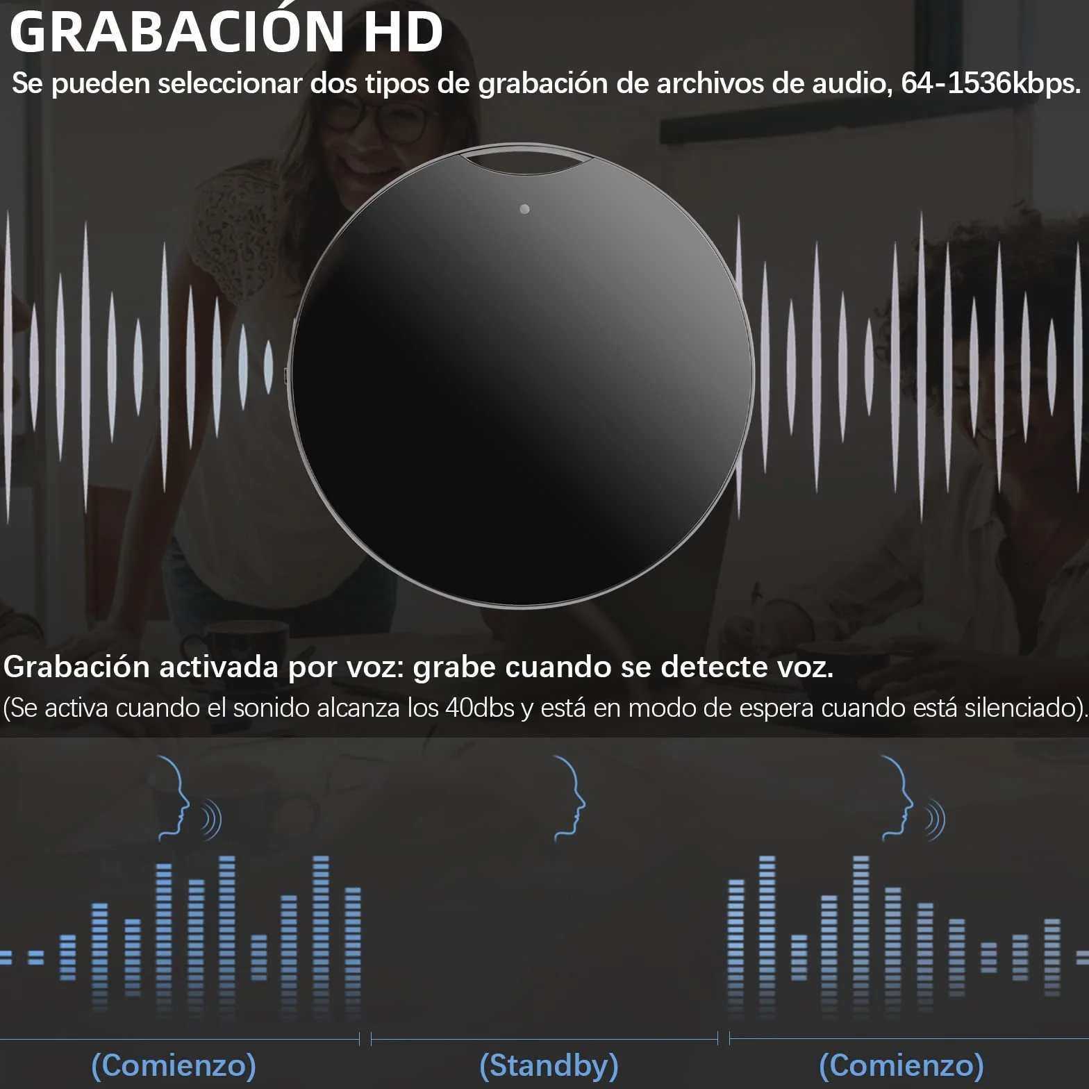 16GB Grabadora de Voz Profesional con Reproducción y OTG, Redonda Portátil Grabadora Activacion por Voz, hasta 192 Horas Grabación y 32 Horas Batería, Pequeño Dispositivo de Grabación