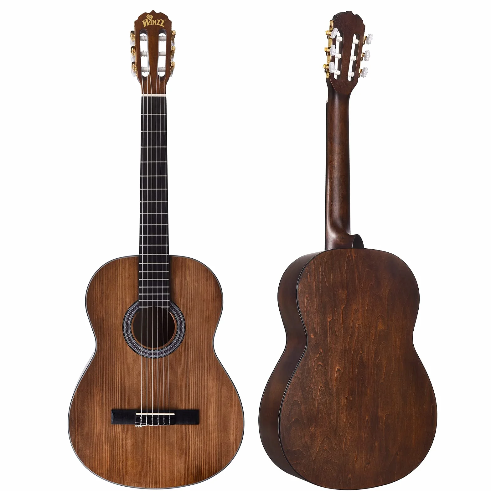 Winzz Guitarra Clásica 4/4 Adulto, Guitarra Clásica para Principiantes 39 Pulgadas, Color Marrón