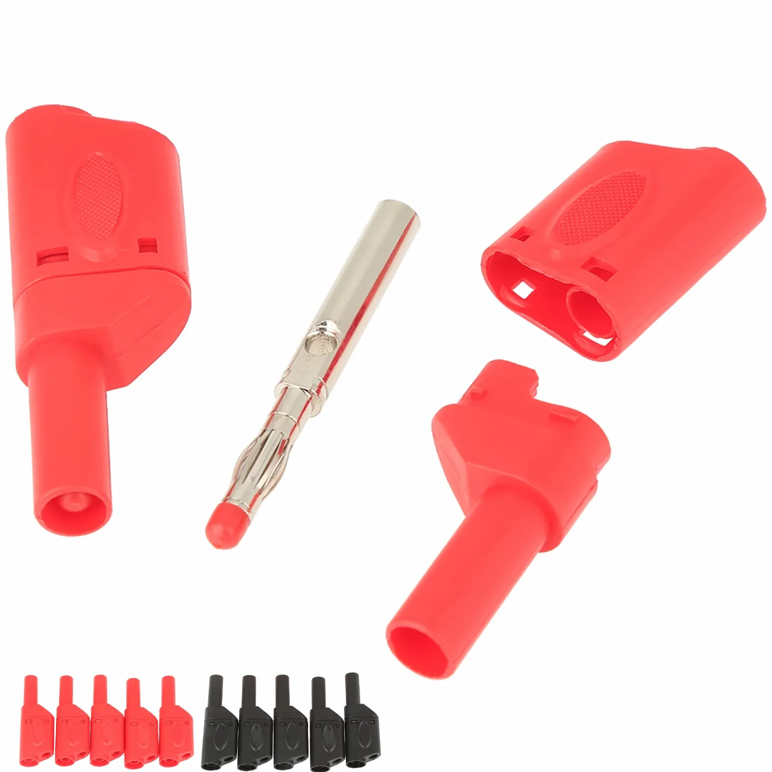 Conectores Banana 4mm Apilables Aislados Seguridad - 10 Unidades (Rojo y Negro) - YWBL-WH