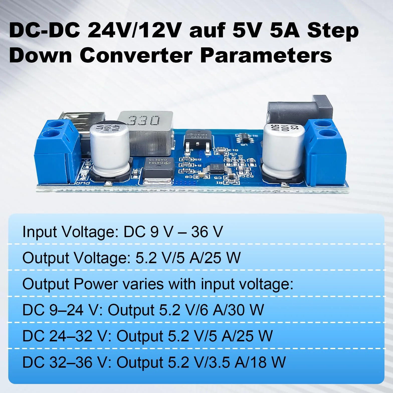 3 unidades DC-DC 24V/12V a 5V 5A Step Down Converter,Step Down Power Supply Buck Converter,Spannwandler 12v 5v,Abwärtswandlermodul mit Fast Charge Recognition Chip Kompatibel mit Arduino