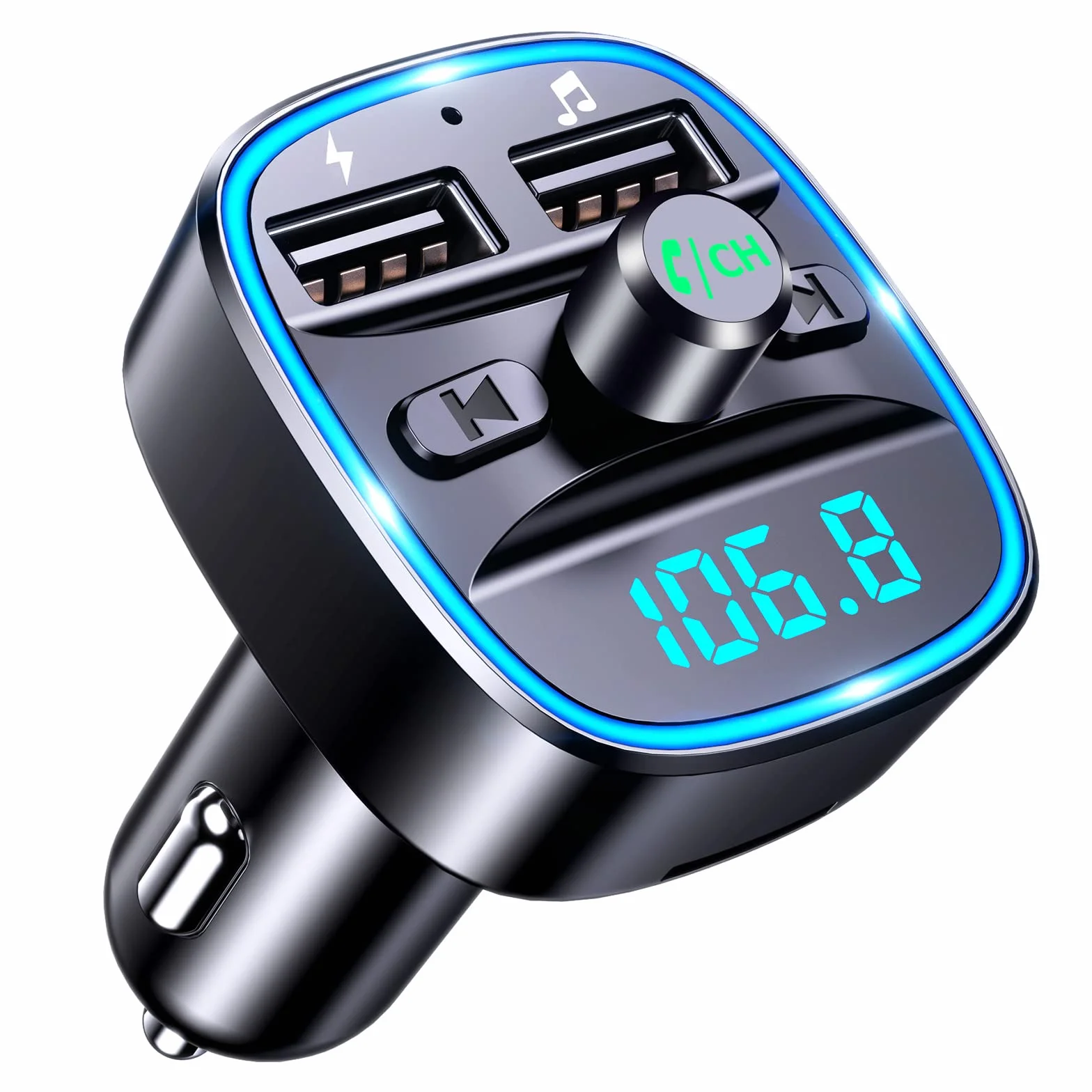 Mohard Transmisor FM Bluetooth Coche, Manos Libres Adaptador Bluetooth, Reproductor MP3, Puertos USB Duales 5V/2.4A