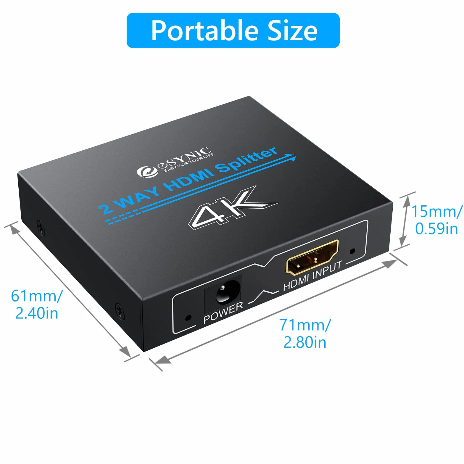 eSynic HDMI Splitter 1x2 4K Divisor 1 Entrada 2 Salidas 1080P 3D 30Hz para TV Monitor Proyector