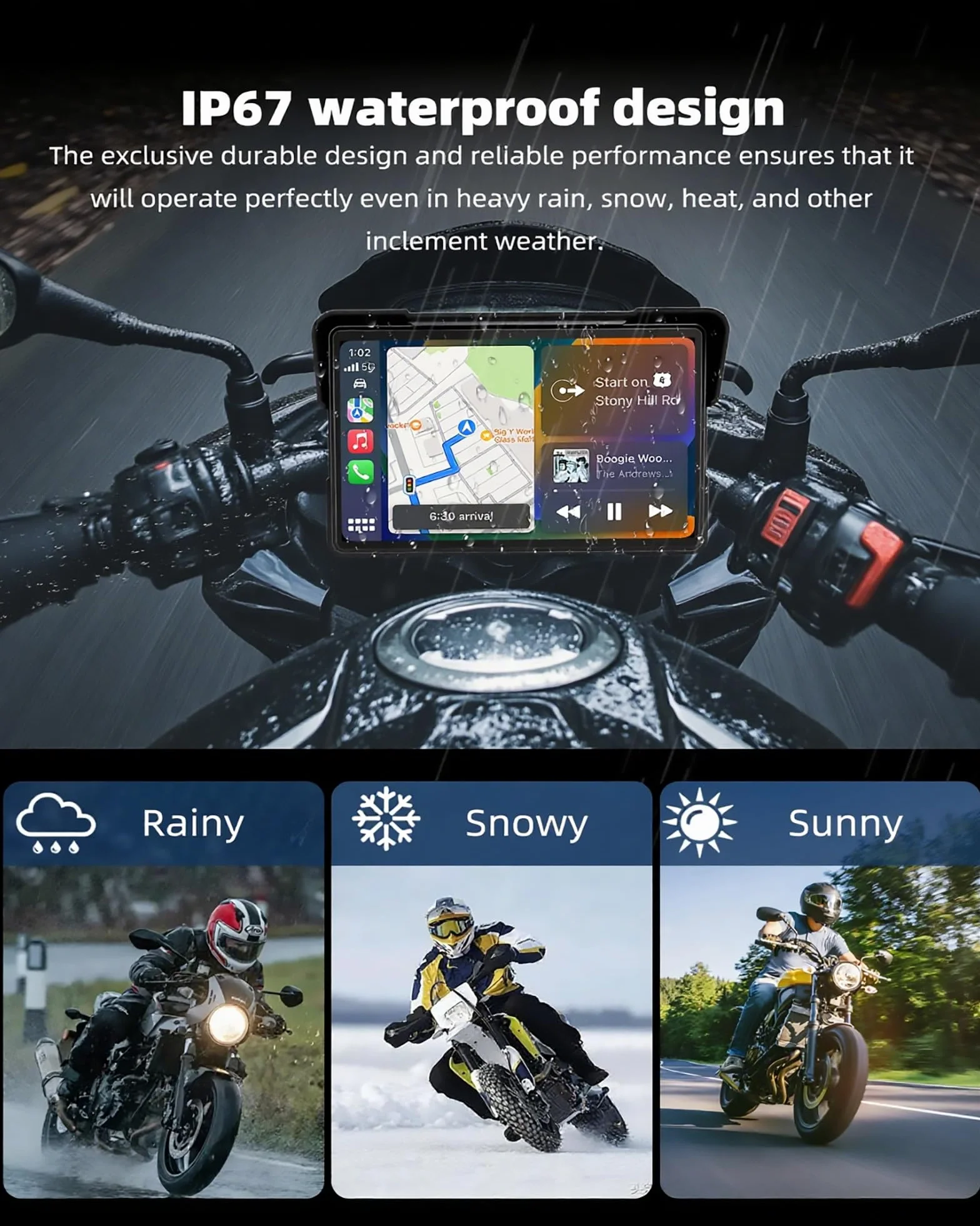 Carplay Moto para Motocicletas BMW, 7" Pantalla Navegador Moto Inalámbrico CarPlay y Android Auto, Fácil de Instalar Resistencia al Agua IP67, Bluetooth, Navegación GPS, Siri/Google Asistente