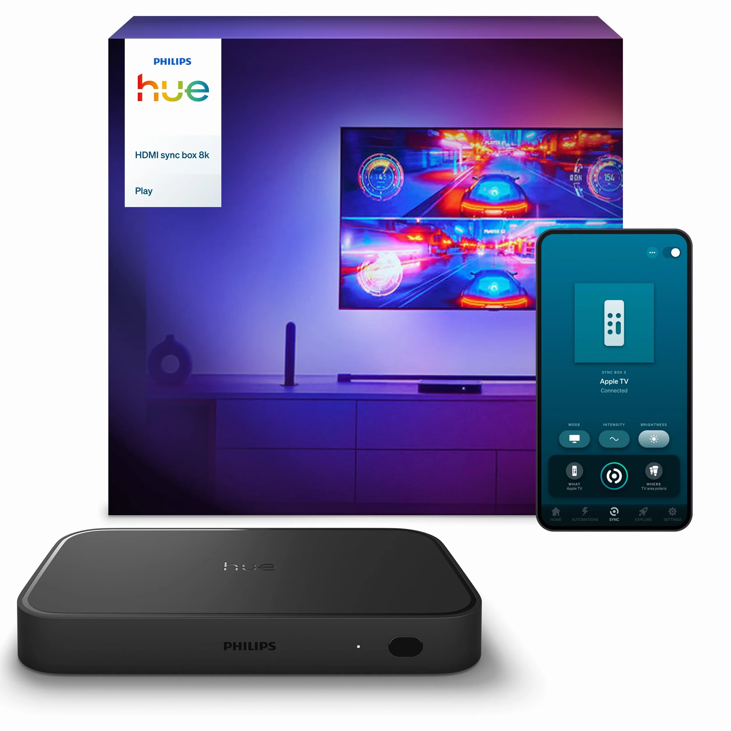 Philips Hue Play HDMI Sync Box 8K Sincronizador de Luz Ambiente con Videojuegos Películas Música Hasta 10 Luces LED Admite Dolby Vision HDR10+