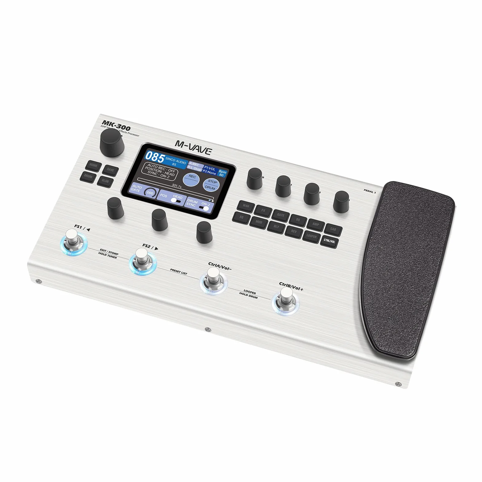 M-Vave MK-300 - Procesador multiefectos para guitarra y bajo, 11 módulos, más de 320 efectos, 120 amplificadores, cargador IR, looper, caja de ritmos, tarjeta de sonido BT y USB