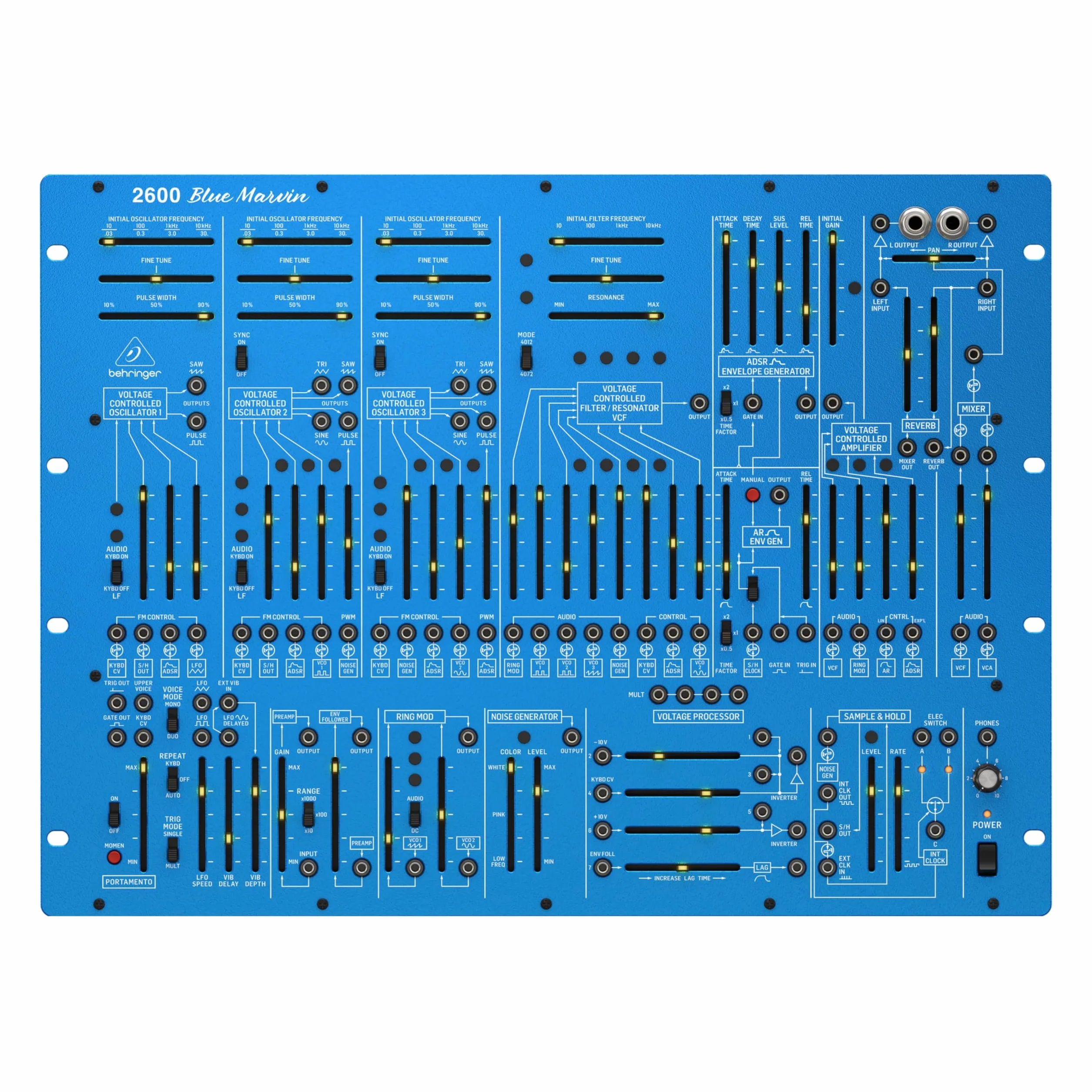 Behringer 2600 BLUE MARVIN Sintetizador Analógico Semimodular, Edición Especial, Con 3 VCO Y VCF Multimodo En Formato De Montaje De 8 Bastidores En U