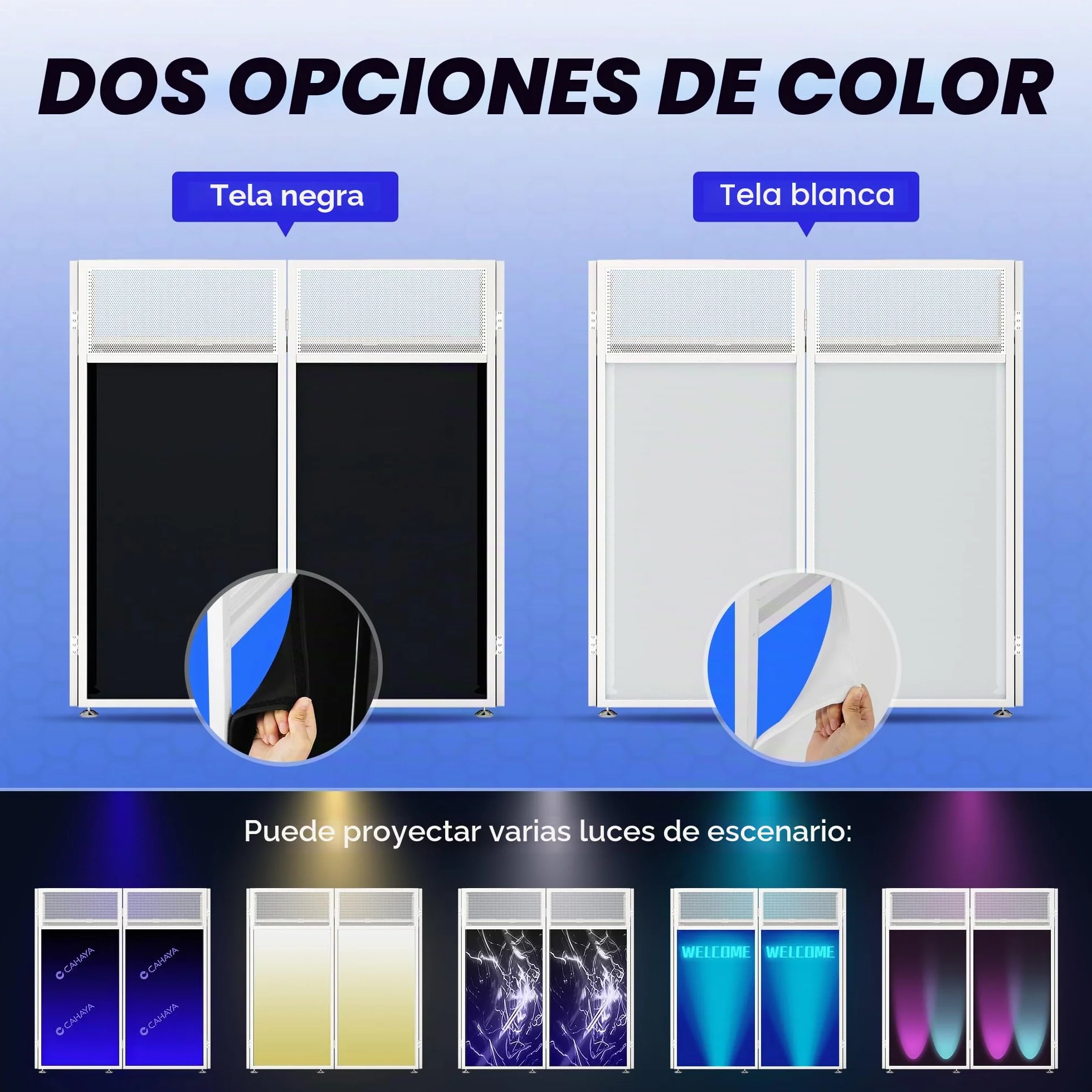 CAHAYA Mesa DJ Portátil Plegable – Cabina DJ con Fundas Negra y Blanca, Estructura Metálica Estable, Gestión de Cables y Bolsa de Transporte, para Controlador y Portátil, 102×51 cm, Blanco
