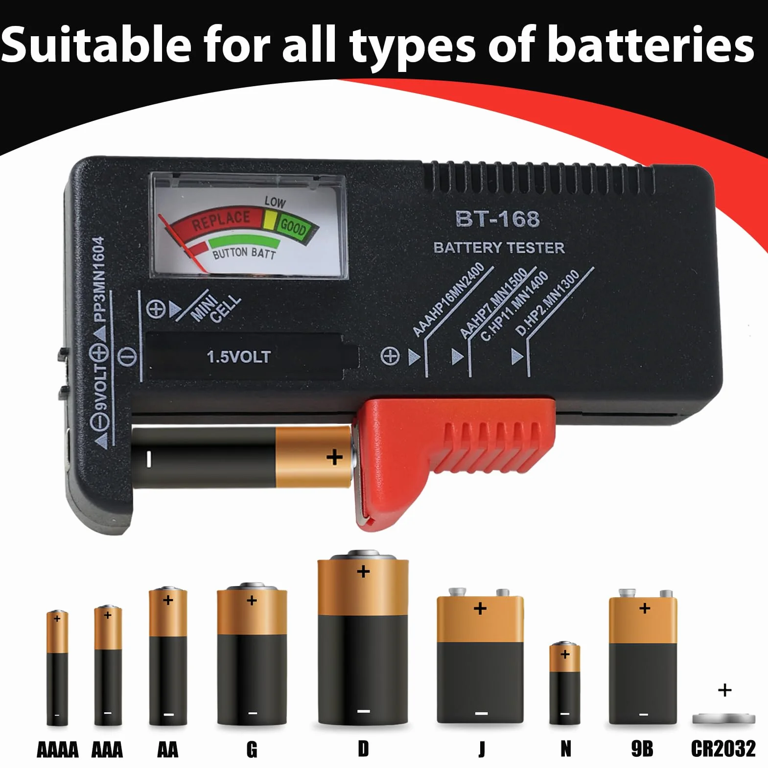 Comprobador de Pilas Universal, Comprobador de batería doméstica, Probador de Batería Universal con Pantalla para Baterías AA, AAA, C, D, 9V y Botón de 1.5V, Verificador de Batería, Tester de Pilas
