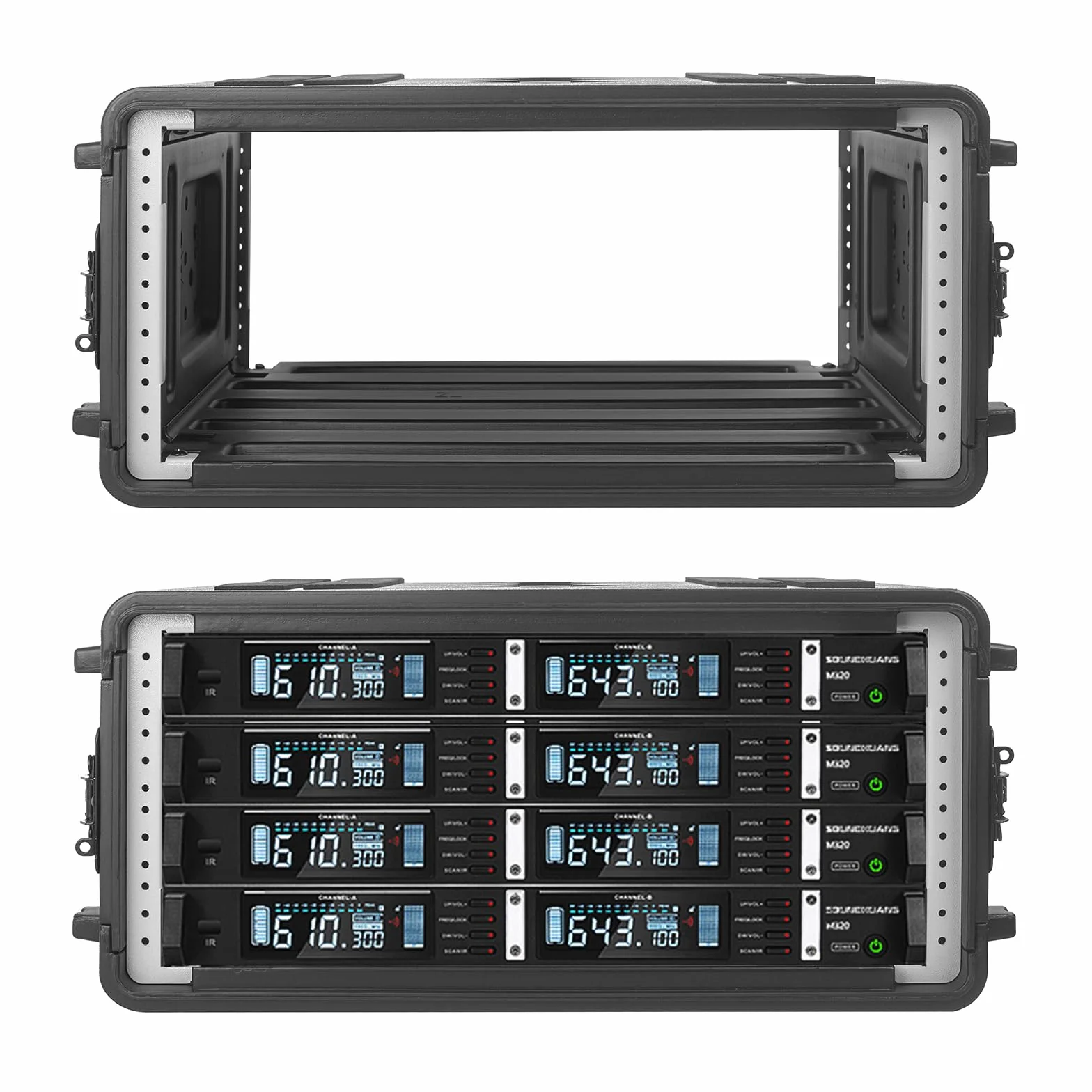 Maletín en rack de 4U, plano, 40,6 cm de profundidad, maletín de viaje en rack de 19 pulgadas para vuelo, carretera, con protección impermeable y revestimiento de espuma