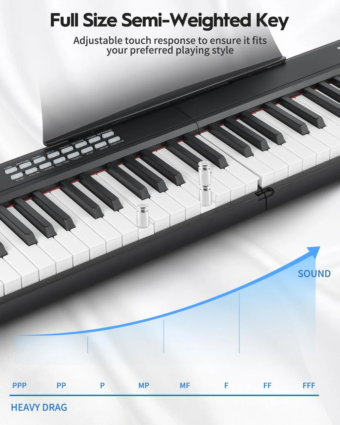 STRICH Piano digital plegable de 88 teclas, teclado eléctrico de tamaño completo con teclas sensibles semipesadas, juego de piano eléctrico portátil para principiantes, paquete con pedal de