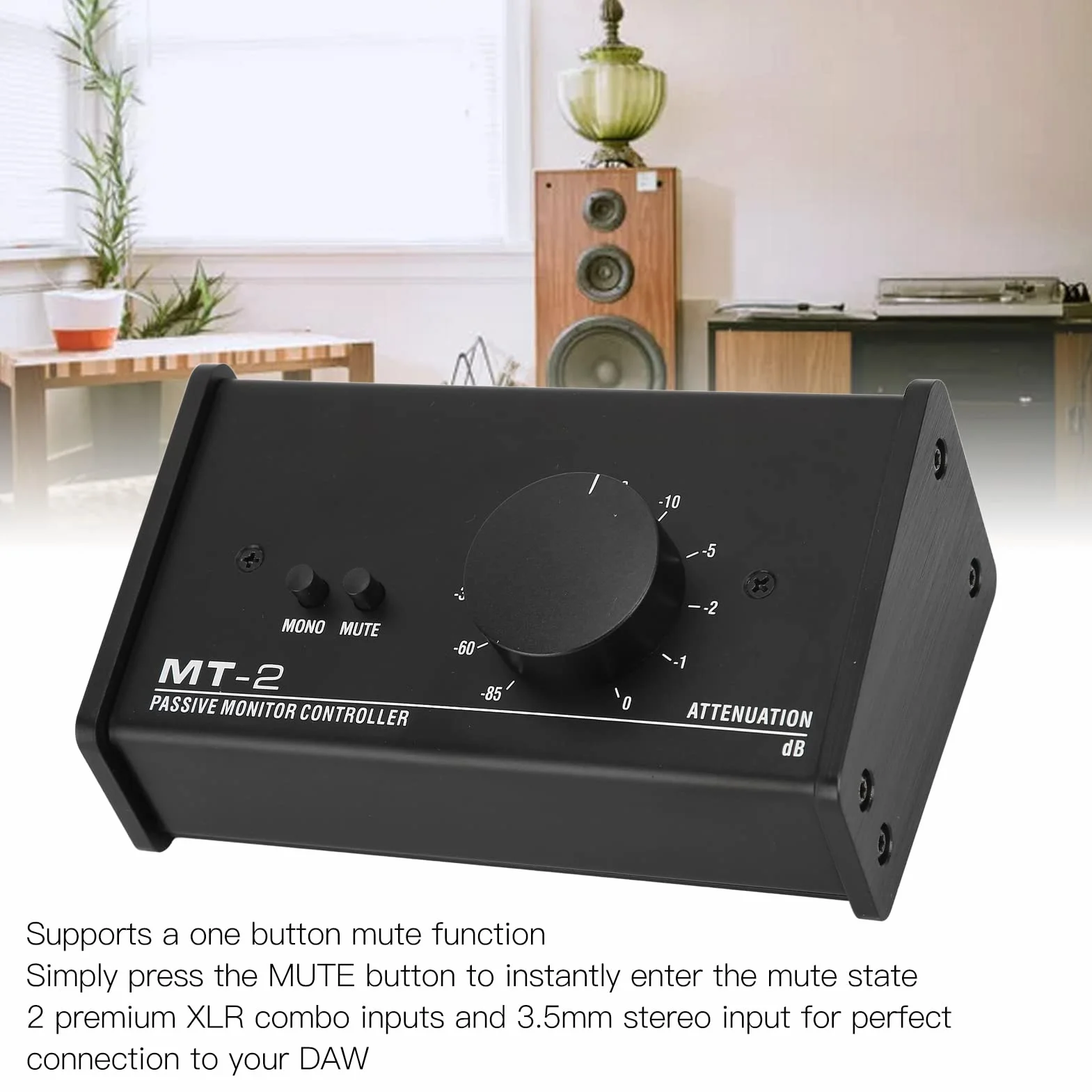 Controlador de Monitor Pasivo, Controlador de Monitor de Estudio Pasivo con Interfaz XLR Y 3,5 Mm Perilla de Volumen Grande Control de Silencio Controlador de Volumen Estéreo Pasivo