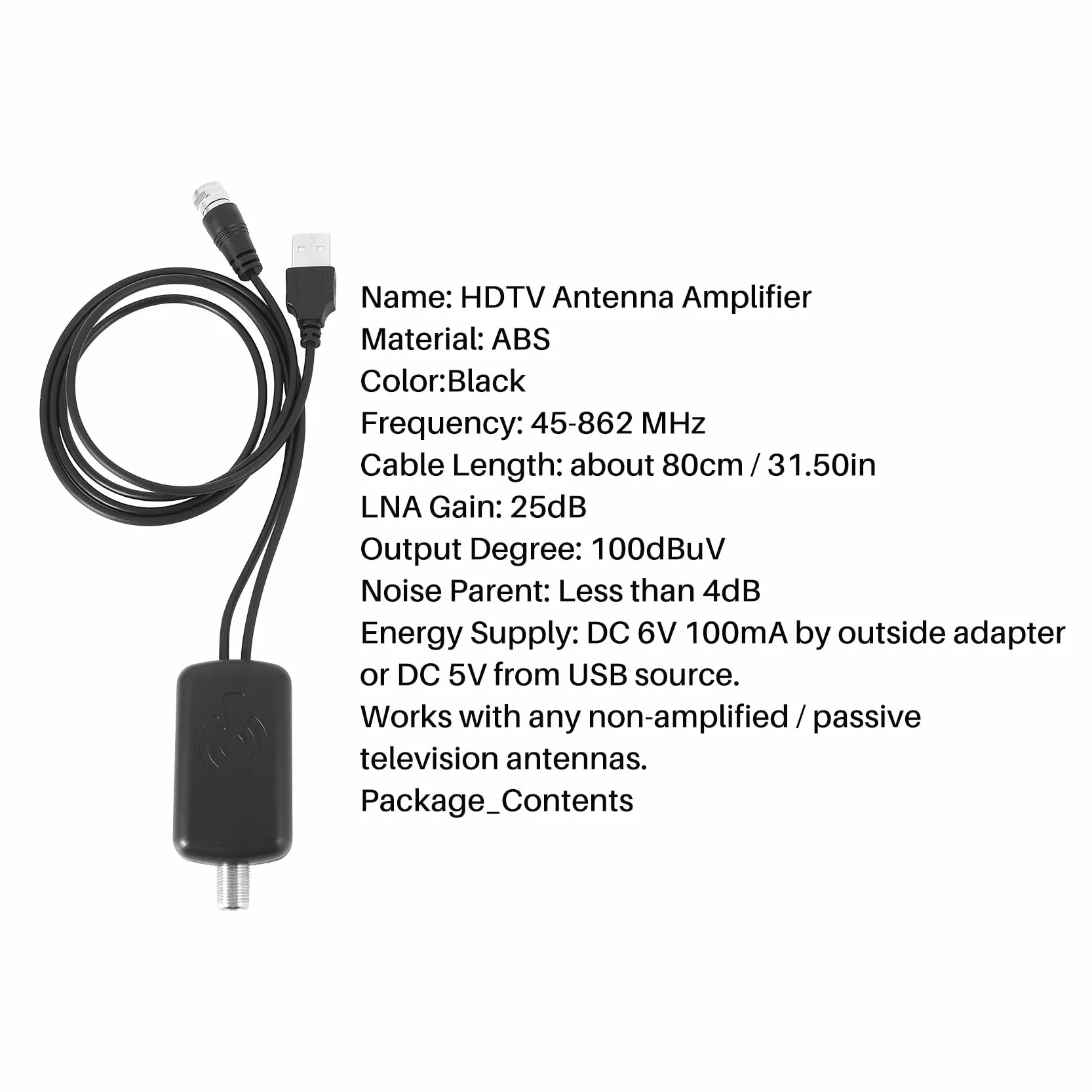 Amplificador de Antena HDTV Impulsor de senal Antena de TV HDTV con Kits de Fuente de alimentacion USB