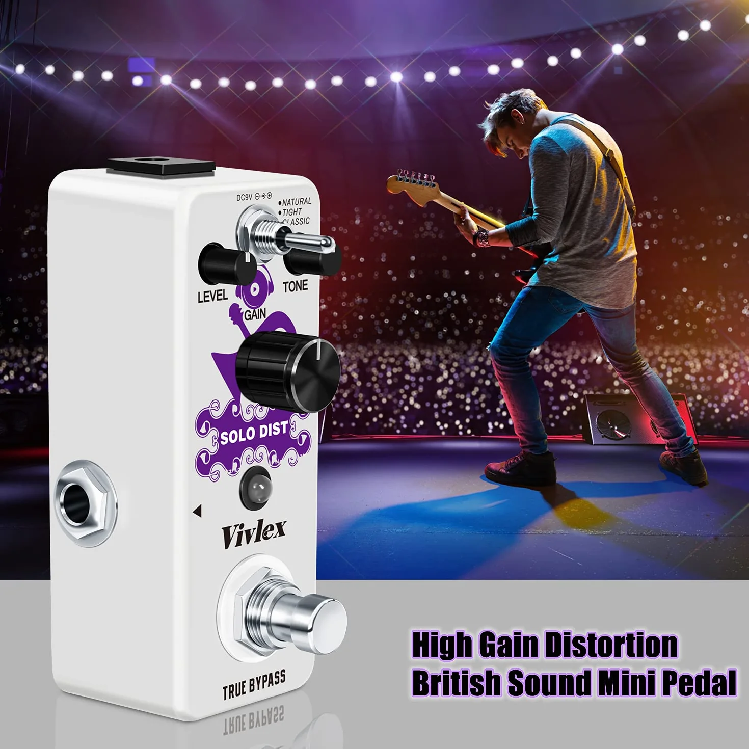 Distortions Pedal de efectos de guitarra de alta ganancia Mini pedal analógico británico de distorsión de sonido apilamiento para guitarra eléctrica True Bypass LEF-301B