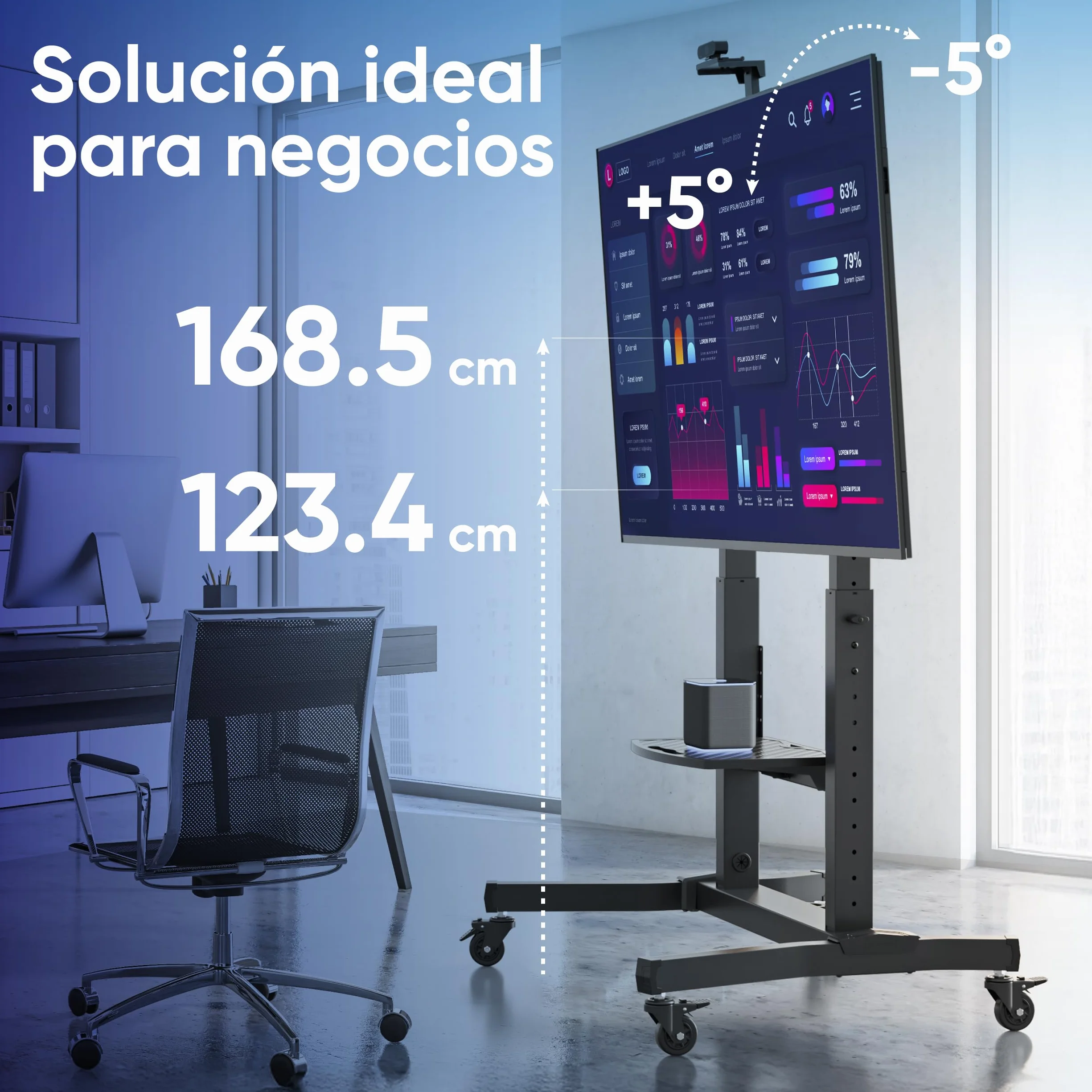 ONKRON Soporte TV Ruedas 50-100 Pulgadas, Carga Total 130 kg, VESA 200x200-1000x600 mm, Pie para Television Inclinable, con Altura Ajustable, Soporte TV Pie Móvil, con Estante, Negro TS1991-B