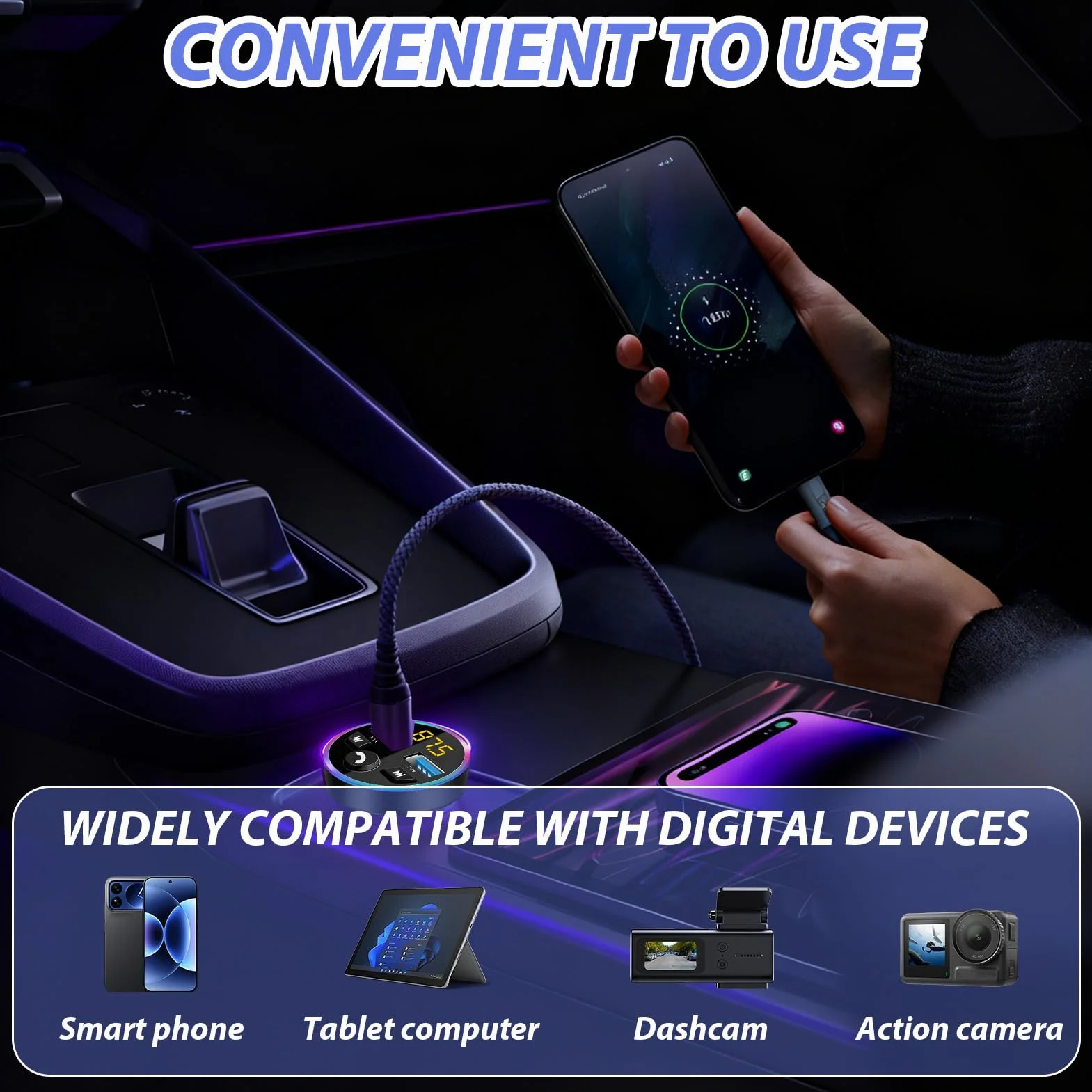 Transmisor FM para Coche - Adaptador Bluetooth 5.0 - Bluetooth para Coche - Reproductor MP3 - Transmisor FM Metálico - Dual - Llamadas Manos Libres, Cargador Rápido para Mechero QC 3.0
