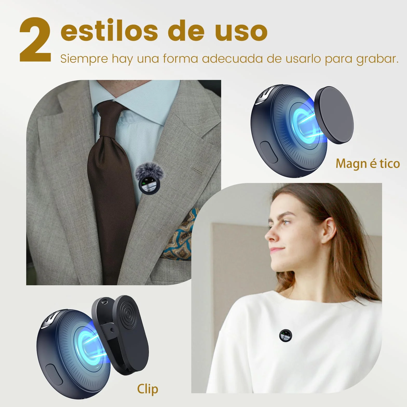 Micrófono inalámbrico 2 en 1 para iPhone y Android, Mini micrófono con reducción de Ruido, Estuche de Carga de 40 Horas, Solapa magnética y Abrazadera para entrevistas, Alcance de 25 Metros.