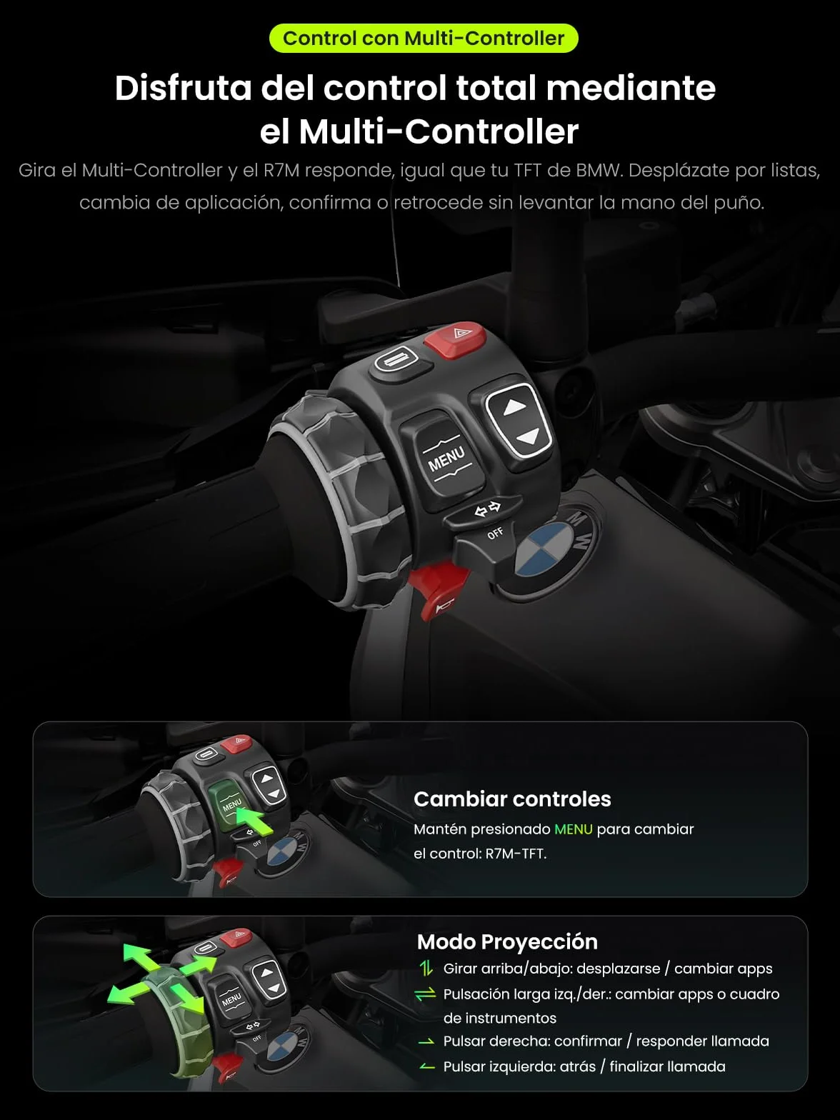 CarPlay y Android Auto Inalámbrico R7M 7" para Motocicletas BMW IP69K GPS OTA